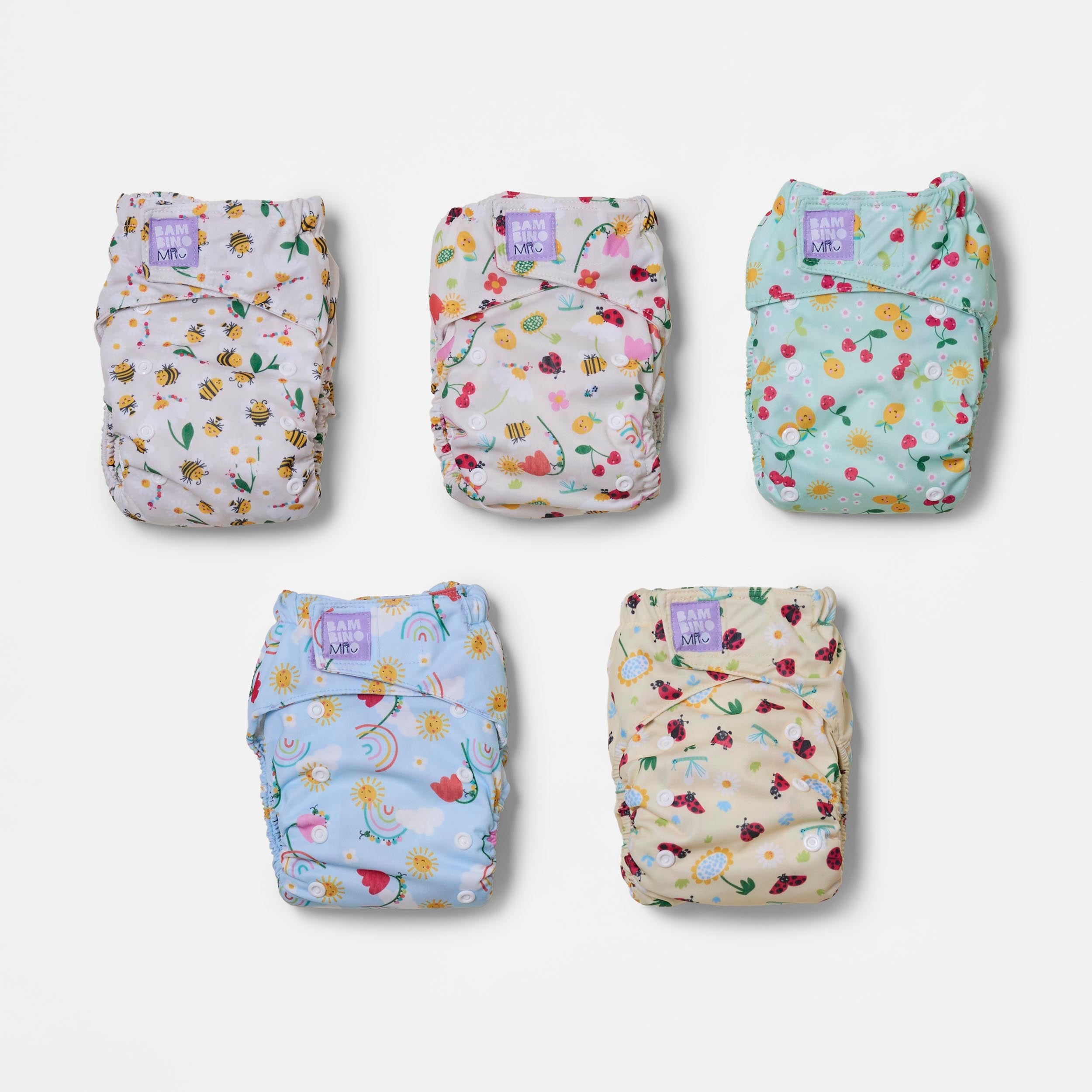 5 Pack Revolutionary Reusable Diaper Bundle in Garden Party - Bambino Mio (EU)