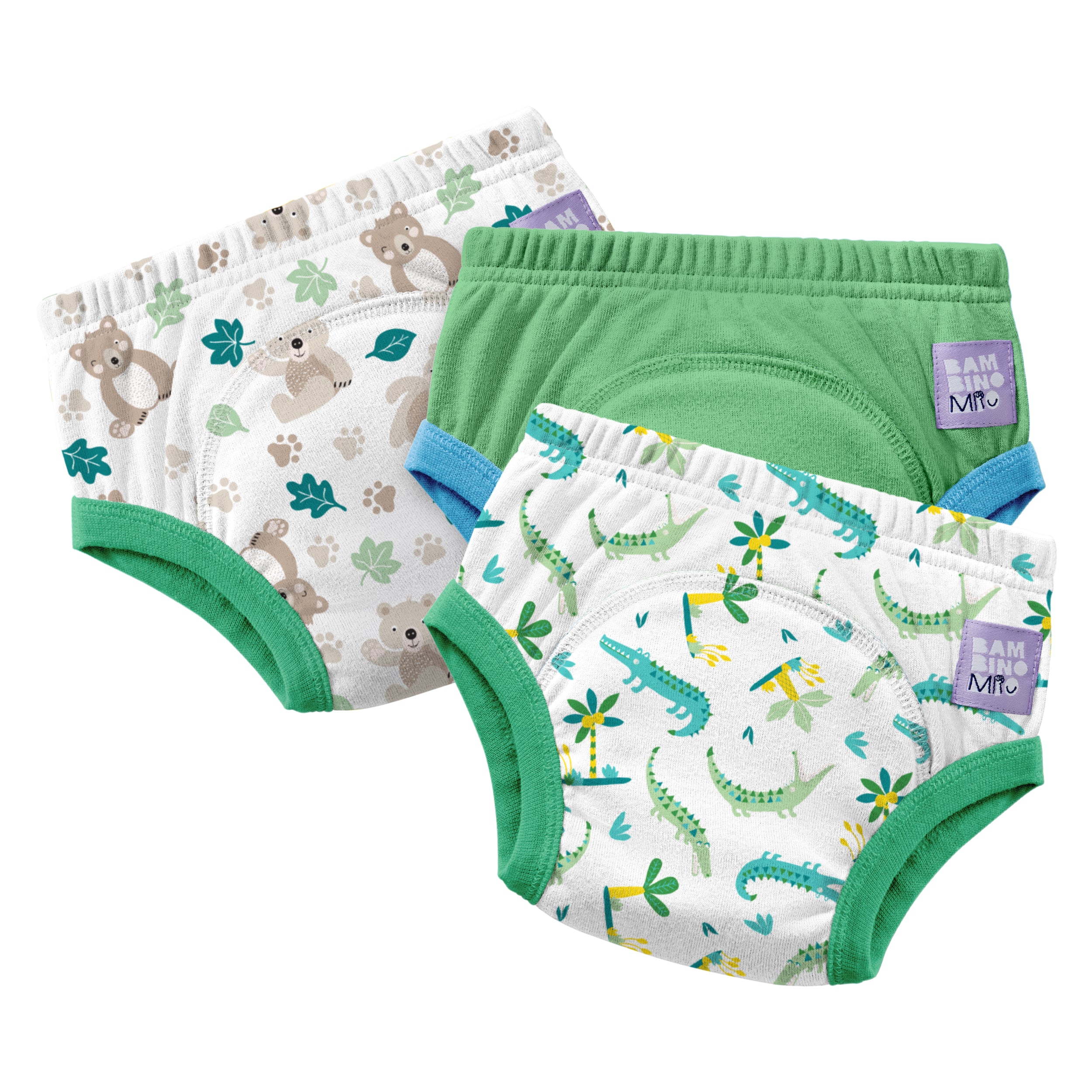 Reusable Potty Training Pants 3 Pack in Green Jungle - New and Improved! - Bambino Mio (EU)