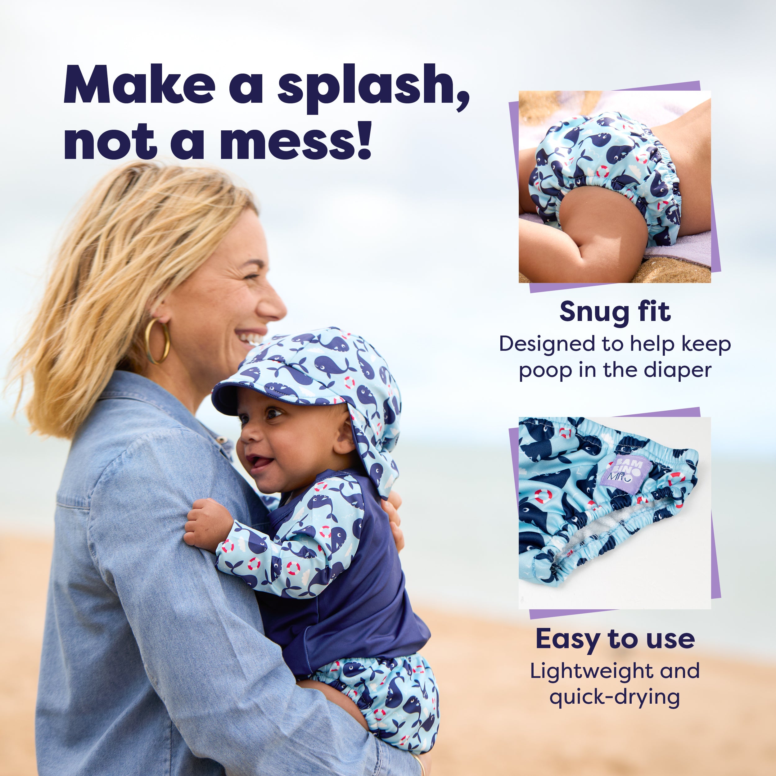 Reusable Swim Diaper in Blue Whale
