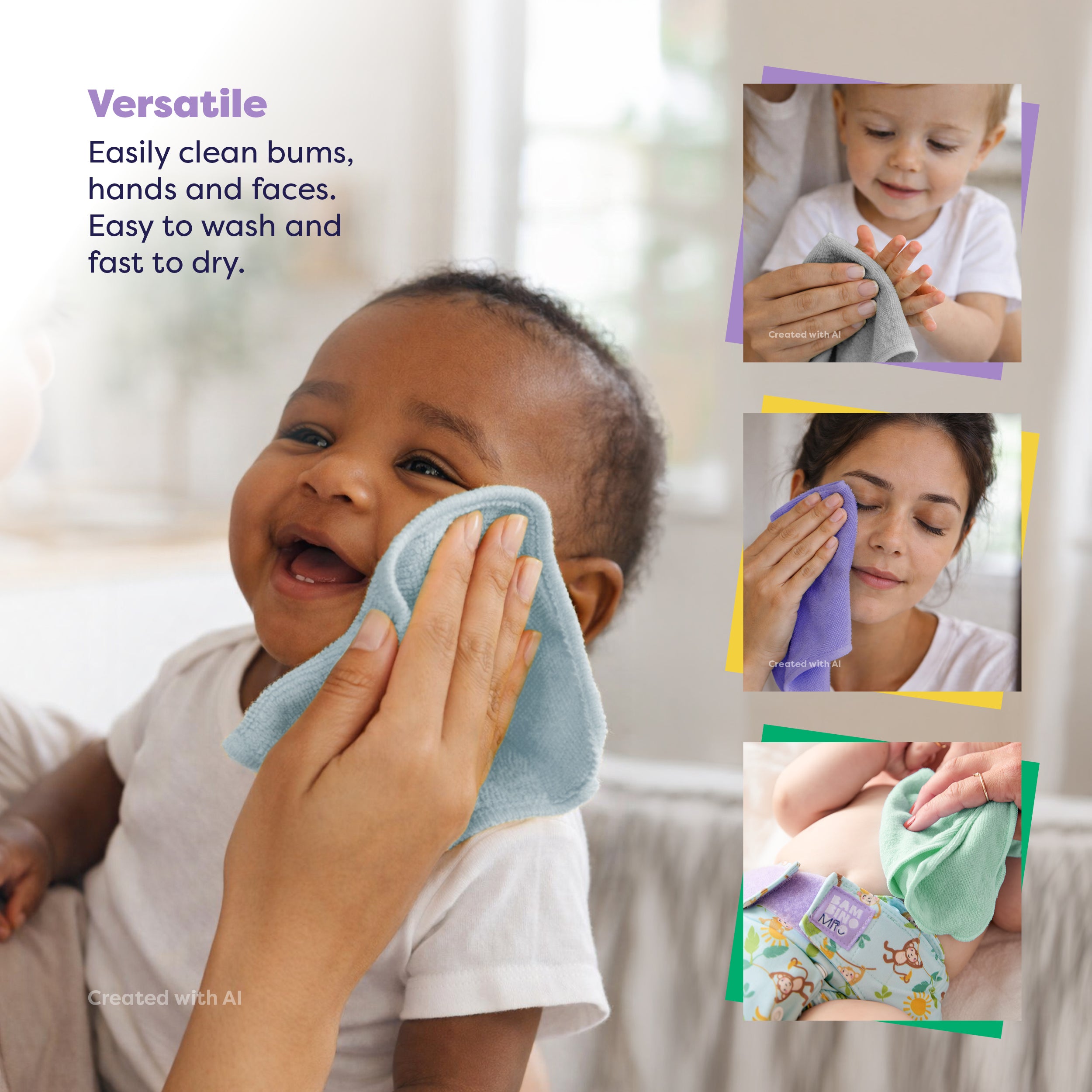 Reusable Baby Wipes for Sensitive Skin 10 Pack in Cloud - Bambino Mio (EU)