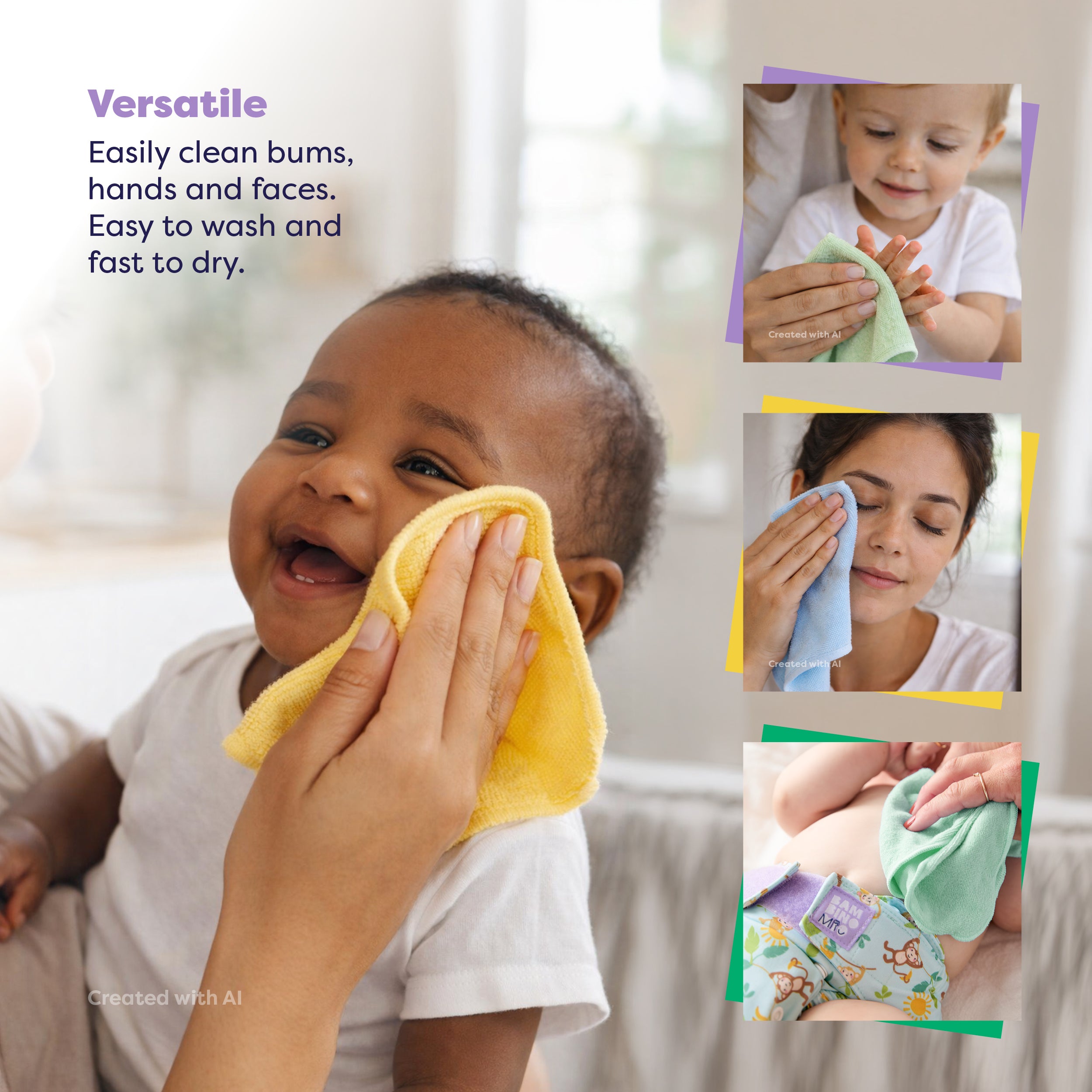 Reusable Baby Wipes for Sensitive Skin 10 Pack in Paintbox Pastels - Bambino Mio (EU)