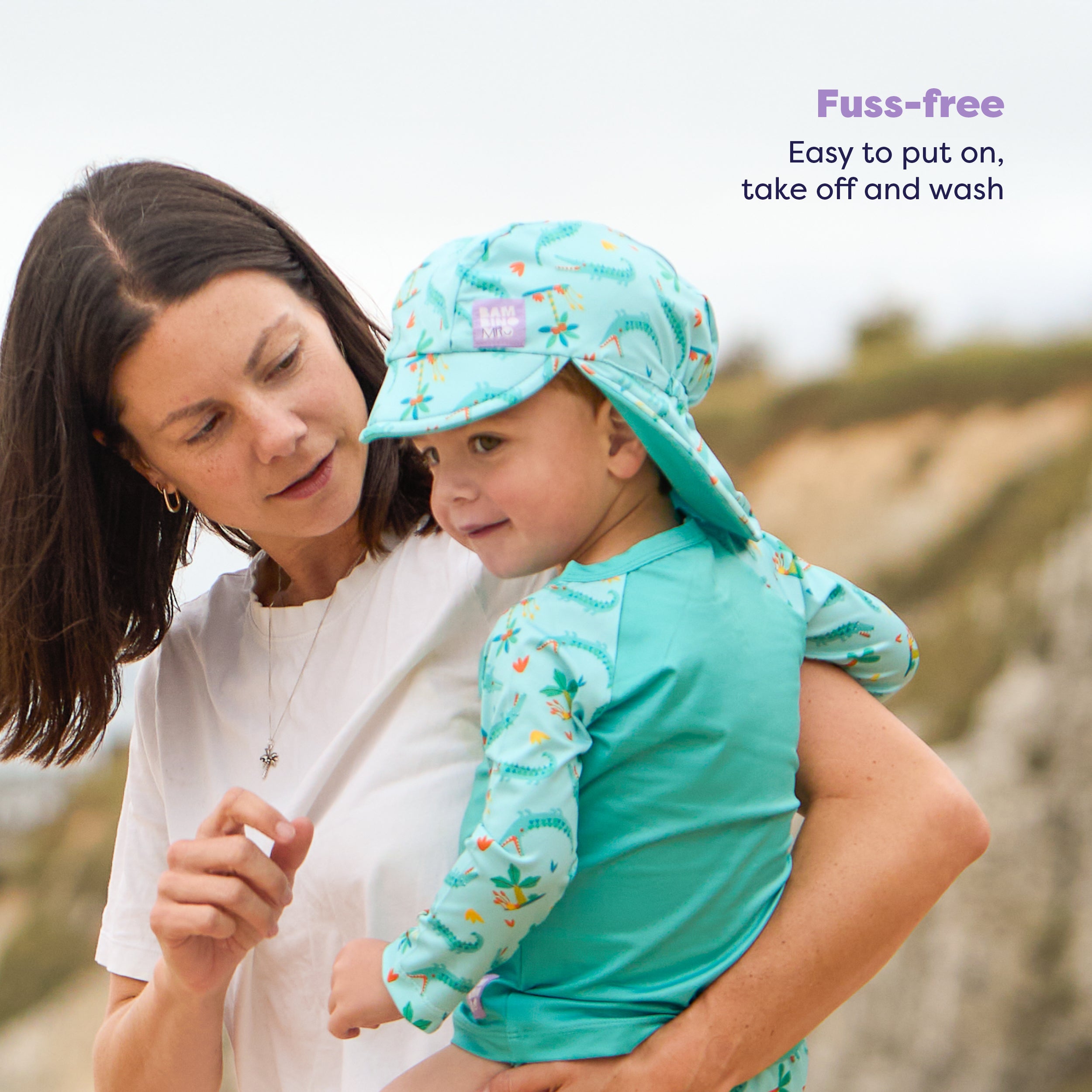 UPF 40+ Reversible Swim Hat for Babies and Toddlers in Crafty Croc - Bambino Mio (EU)
