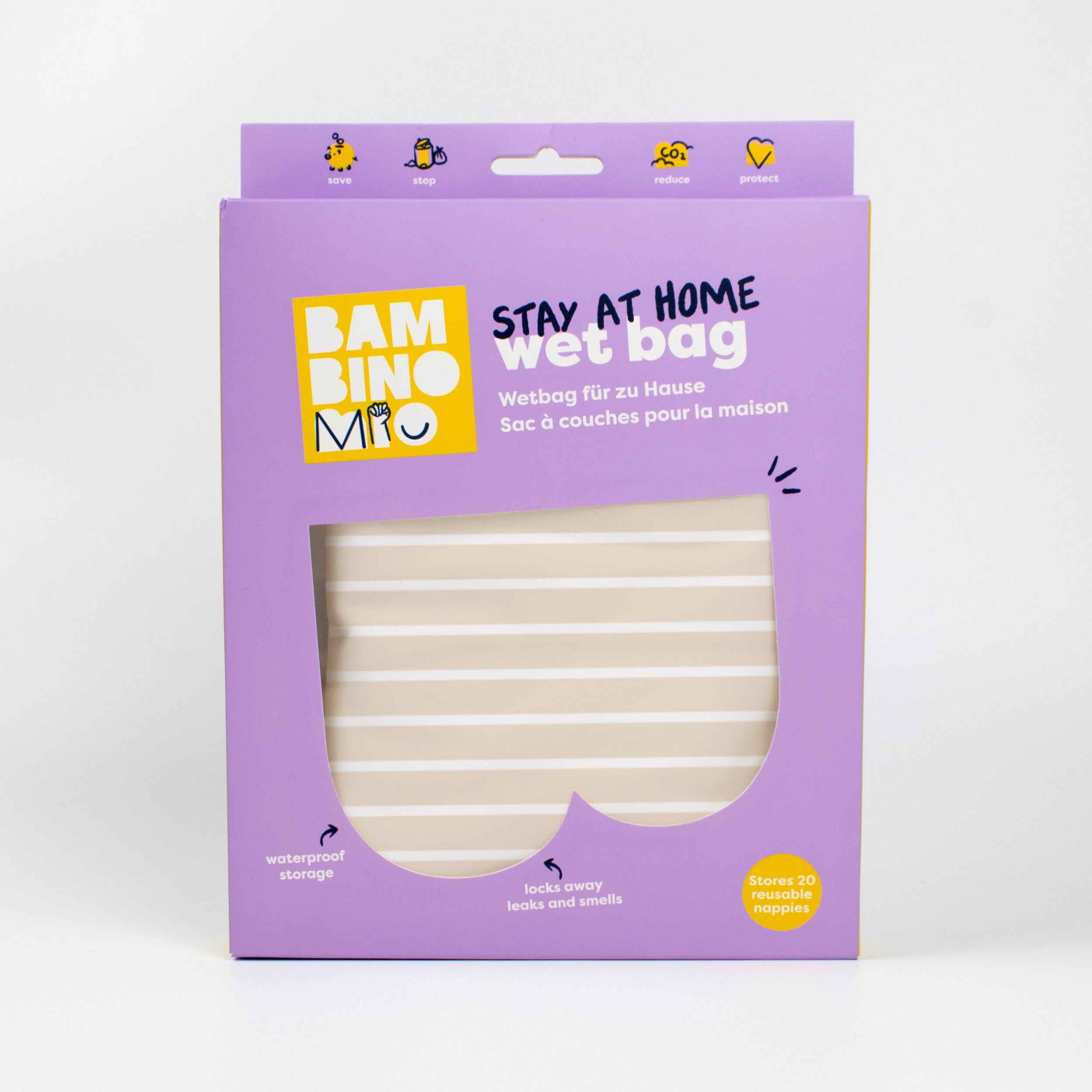 Stay-At-Home Wet Diaper Bag in Neutral Stripe - Bambino Mio (EU)
