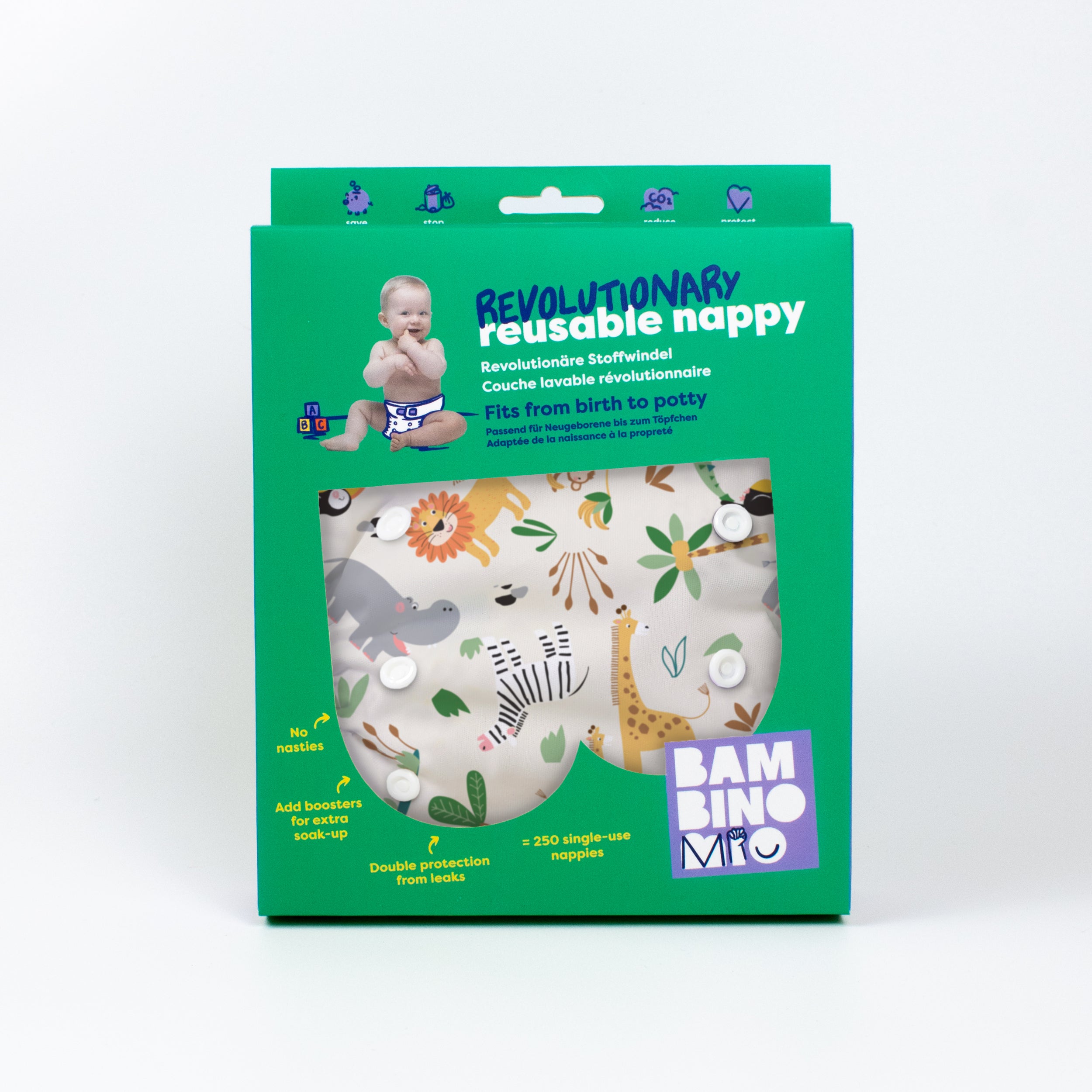 Revolutionary Reusable Diaper in Safari Squad - Bambino Mio (EU)