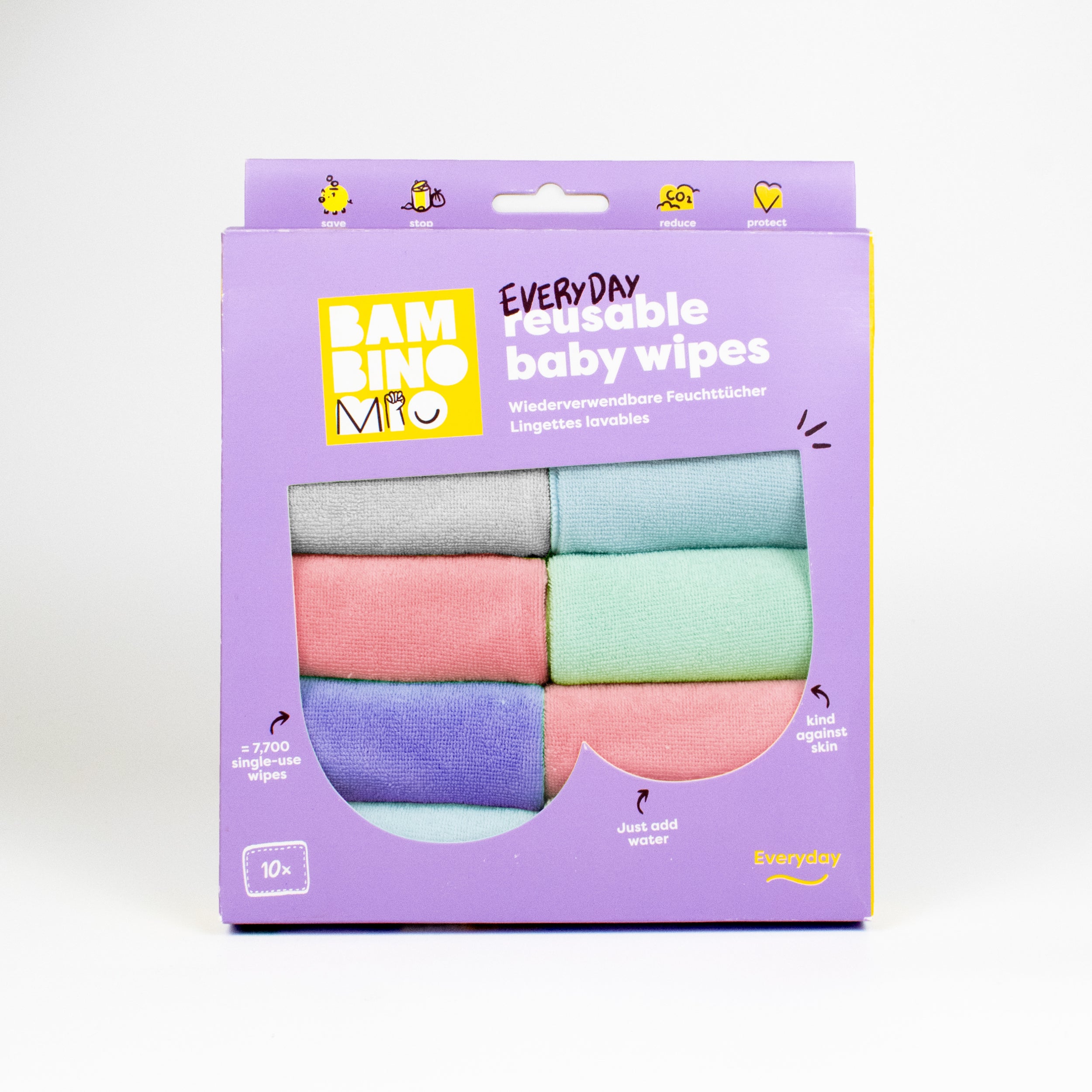 Reusable Baby Wipes for Sensitive Skin 10 Pack in Cloud - Bambino Mio (EU)