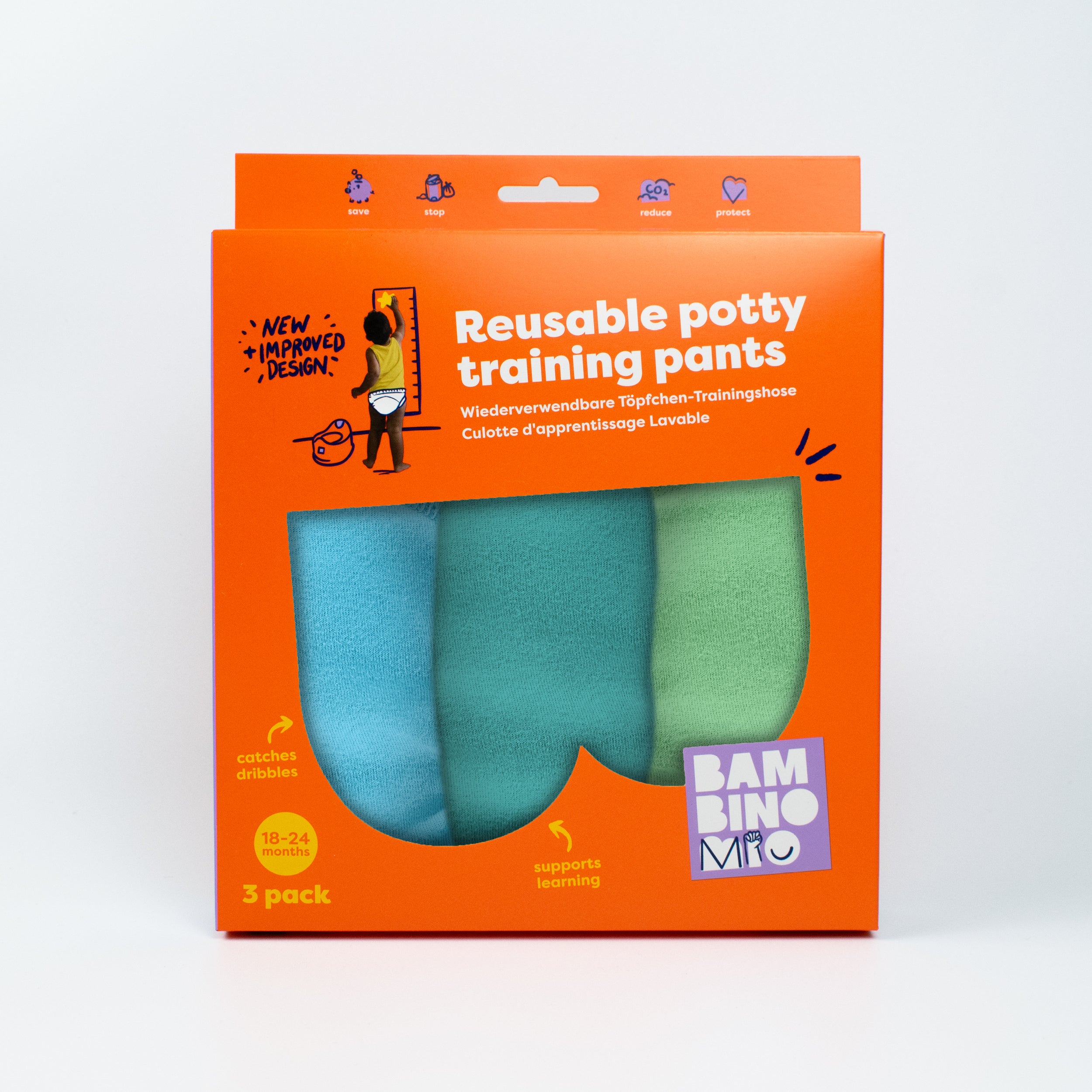 NEW: Reusable Potty Training Pants 3 Pack in Blue - Elite - Bambino Mio (EU)
