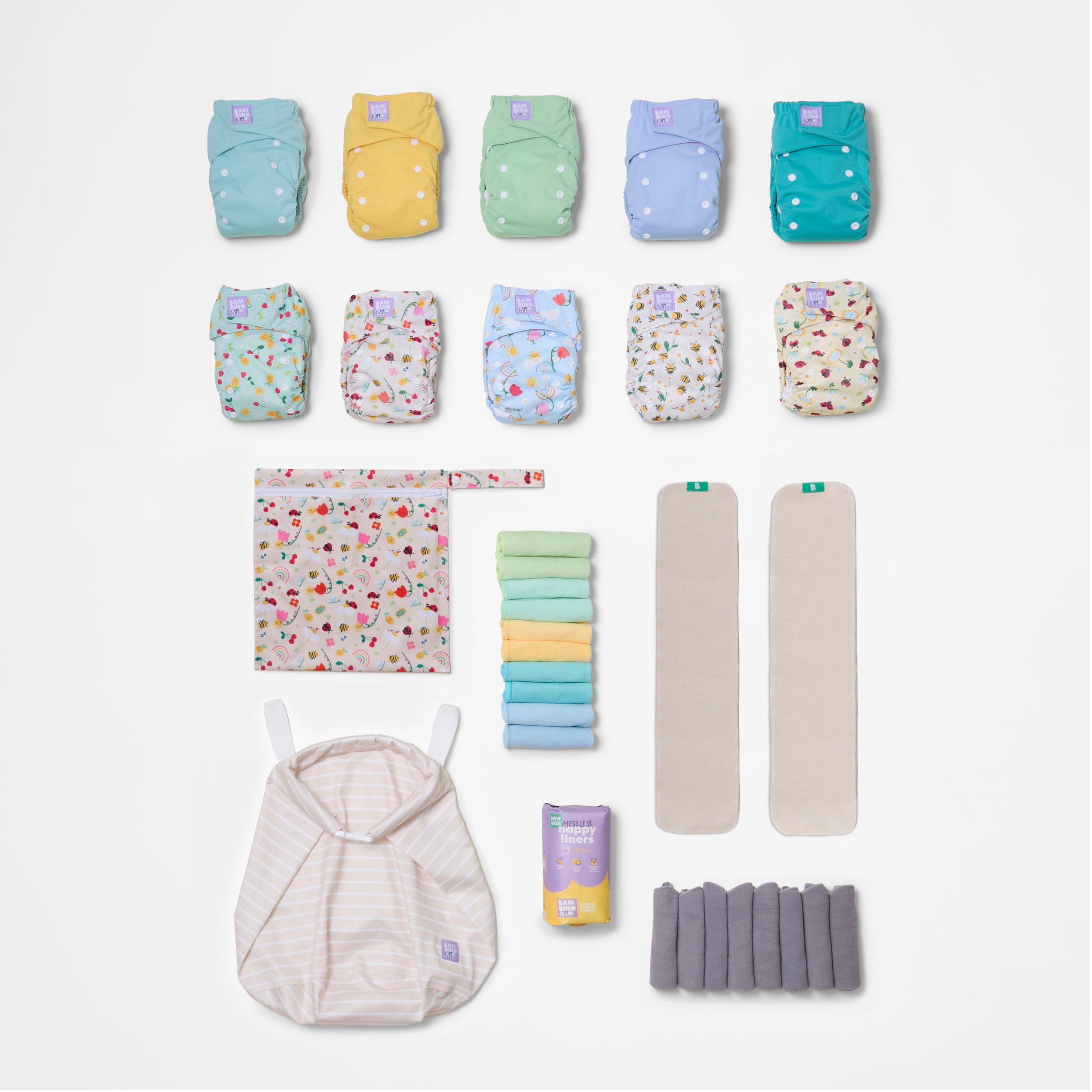 The Essentials Reusable Diaper Bundle in Garden Party + Pastels - Bambino Mio (EU)