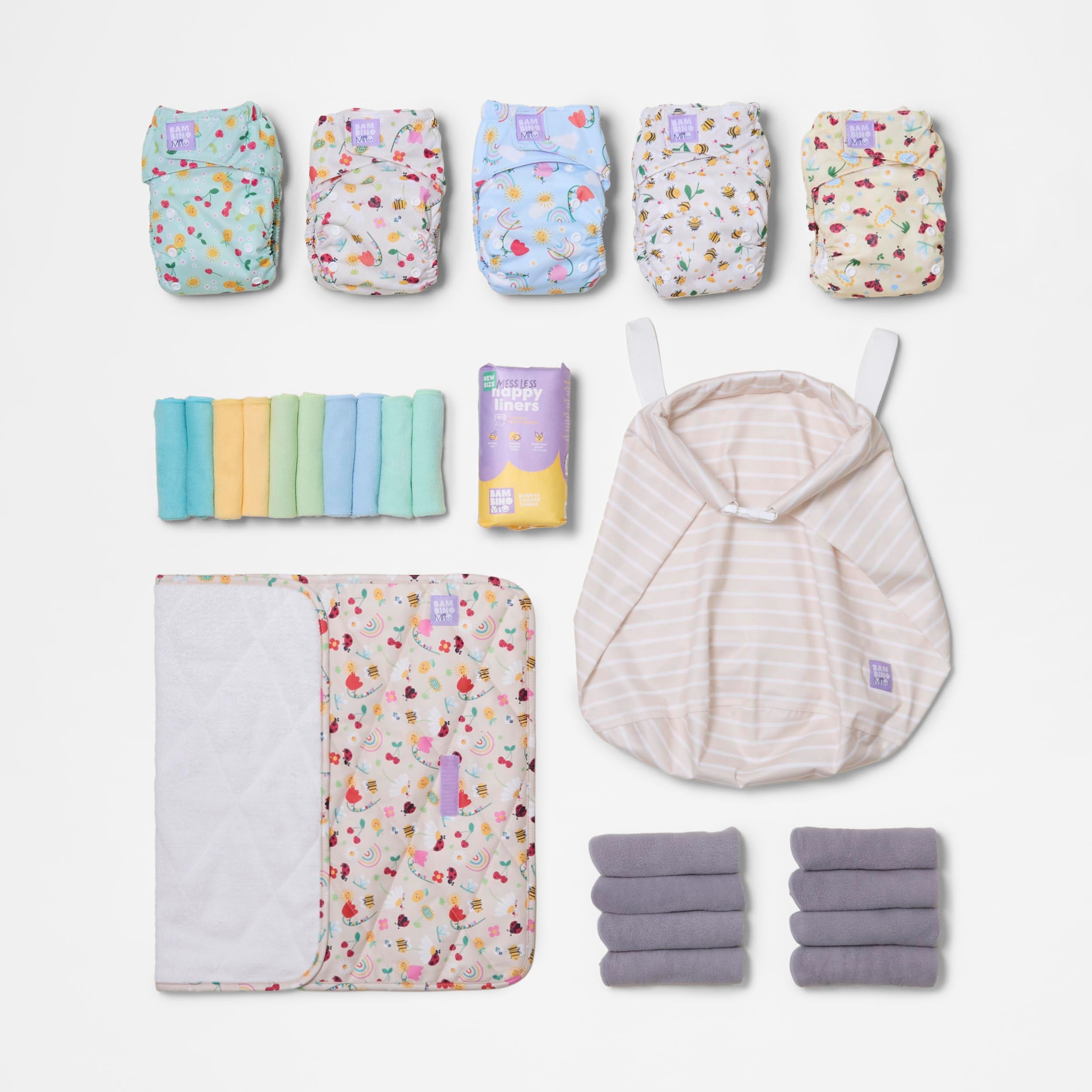 The Newborn Reusable Nappy Starter Bundle in Garden Party - Bambino Mio (EU)