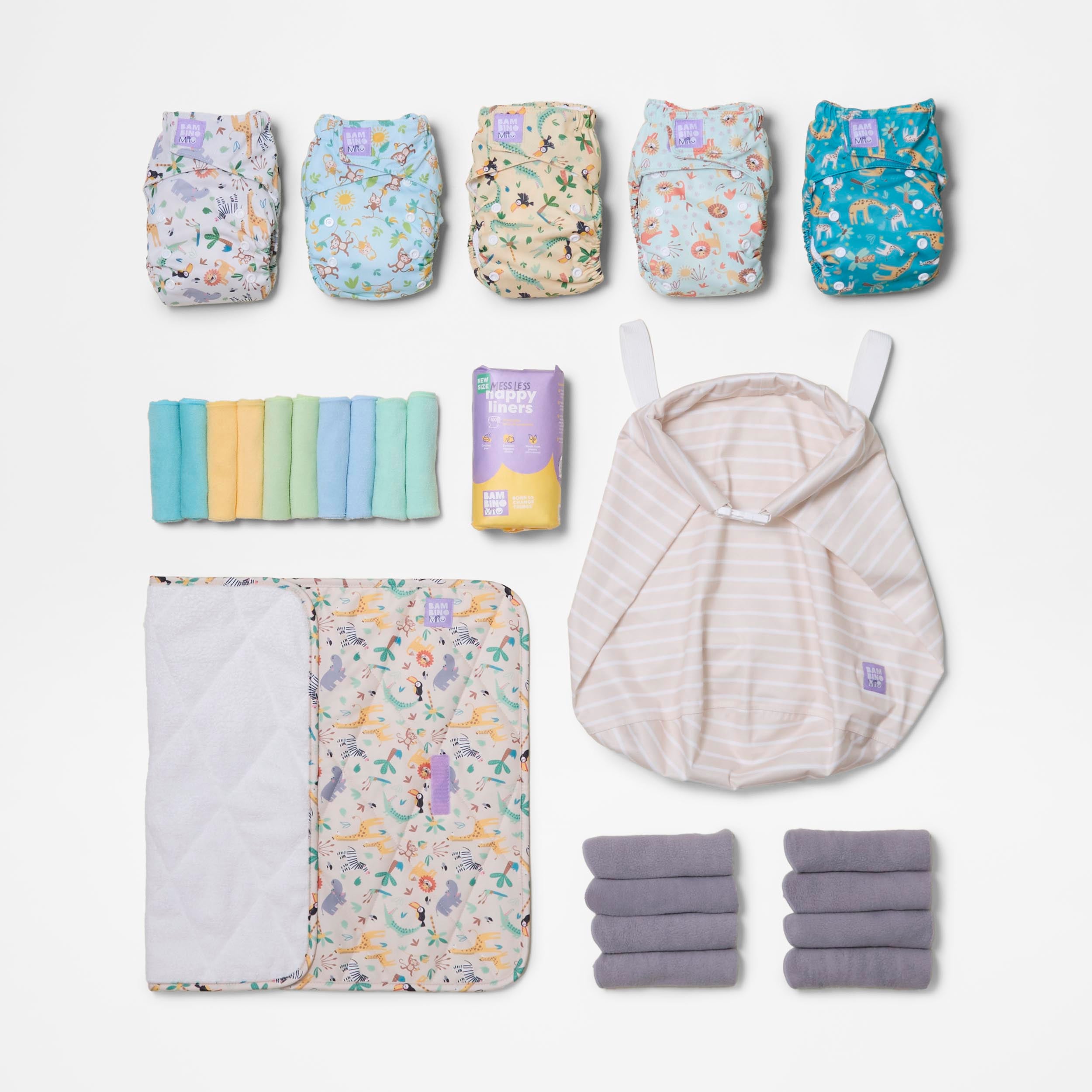 The Newborn Reusable Nappy Starter Bundle in Wild Life - Bambino Mio (EU)