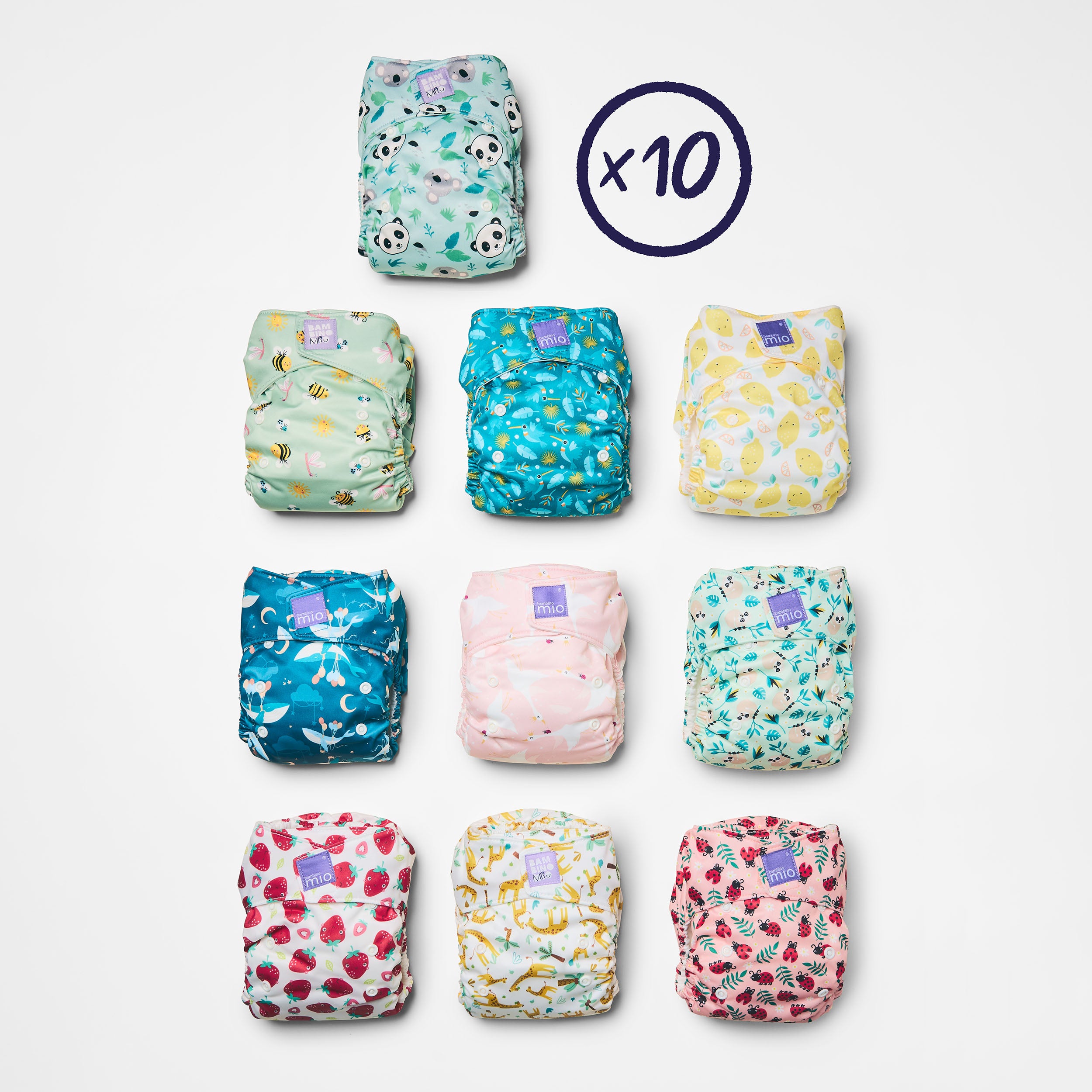 10 Pack Miosolo All-in-One Reusable Diaper in Bugs Life & Animals - Bambino Mio (EU)