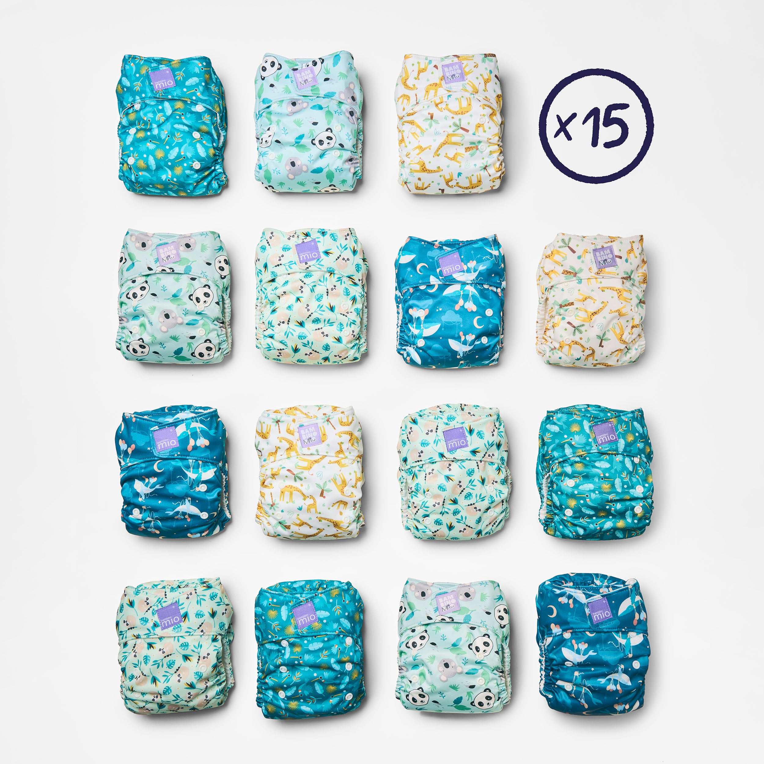 15 Pack Miosolo All-in-One Reusable Diaper in Animals - Bambino Mio (EU)
