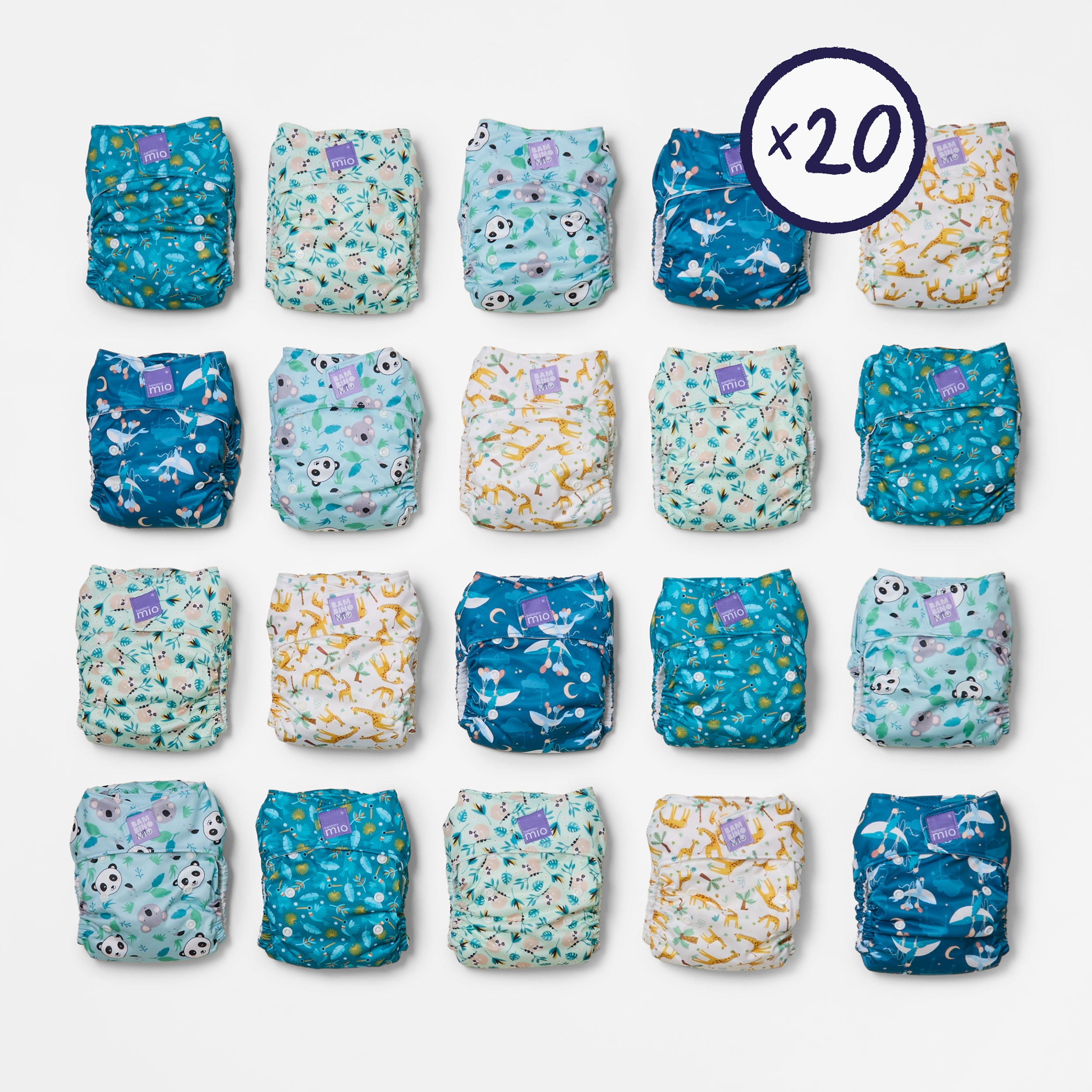 20 Pack Miosolo All-in-One Reusable Diaper in Animals - Bambino Mio (EU)
