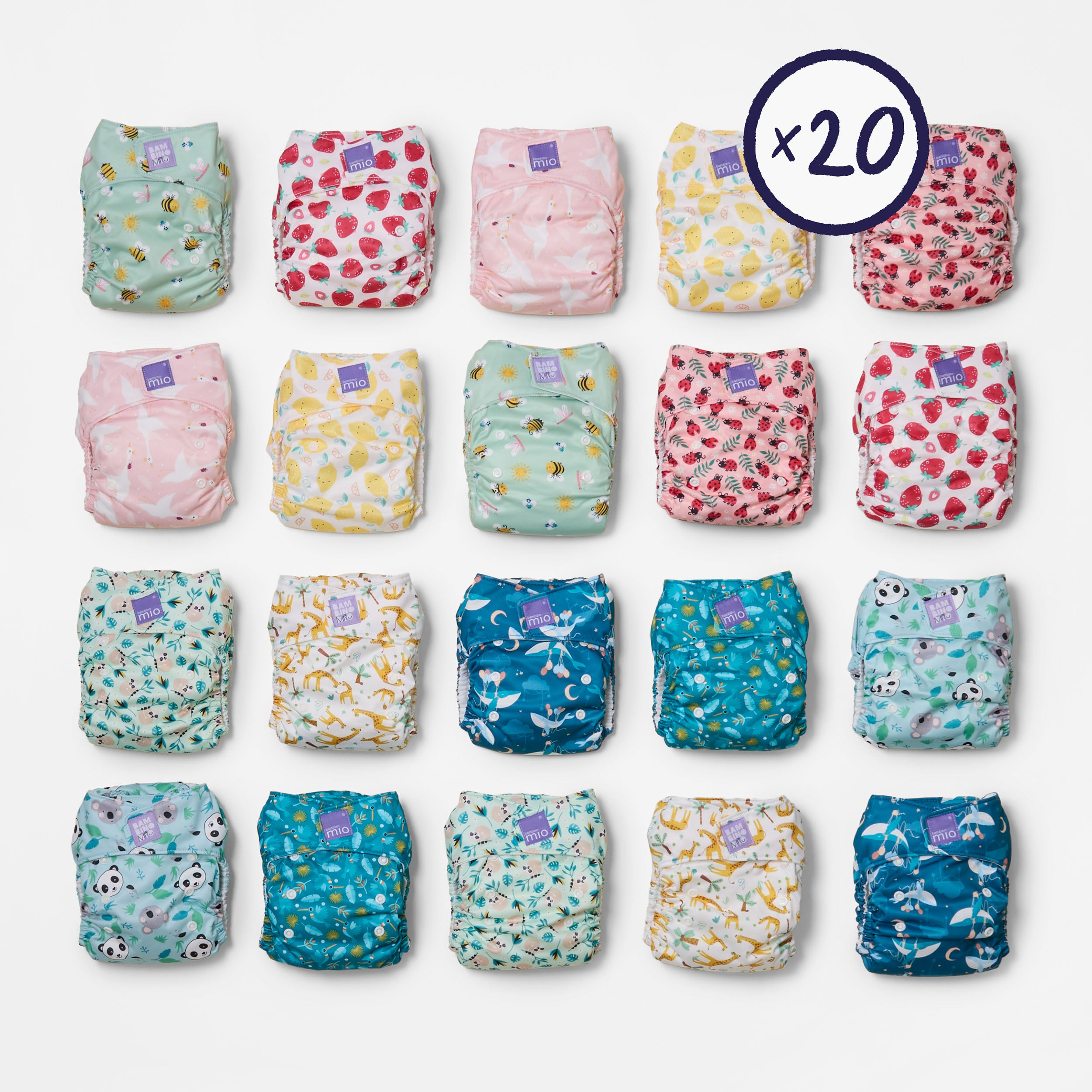 20 Pack Miosolo All-in-One Reusable Diaper in Bugs Life & Animals - Bambino Mio (EU)