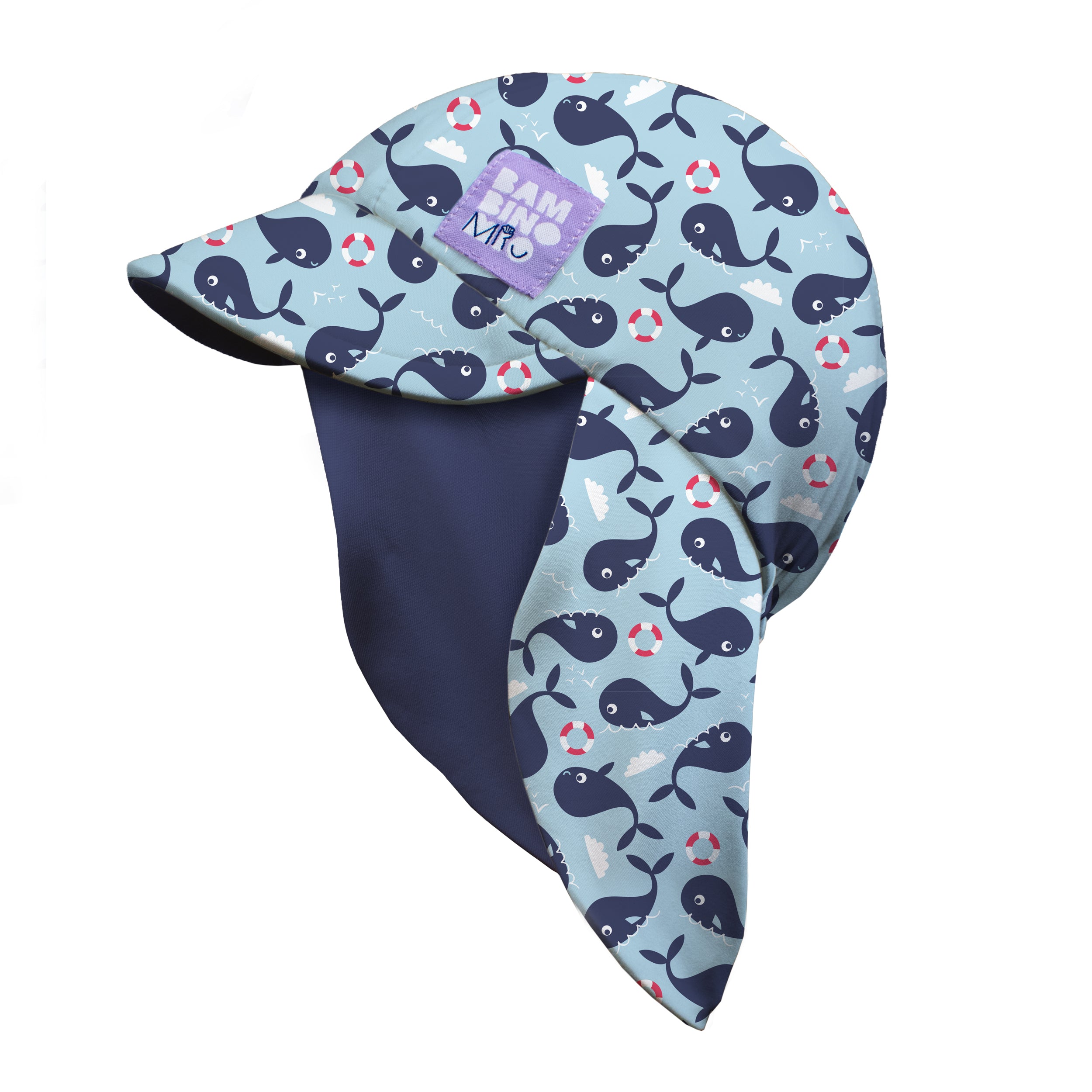 UPF 40+ Reversible Swim Hat for Babies and Toddlers in Blue Whale - Bambino Mio (EU)