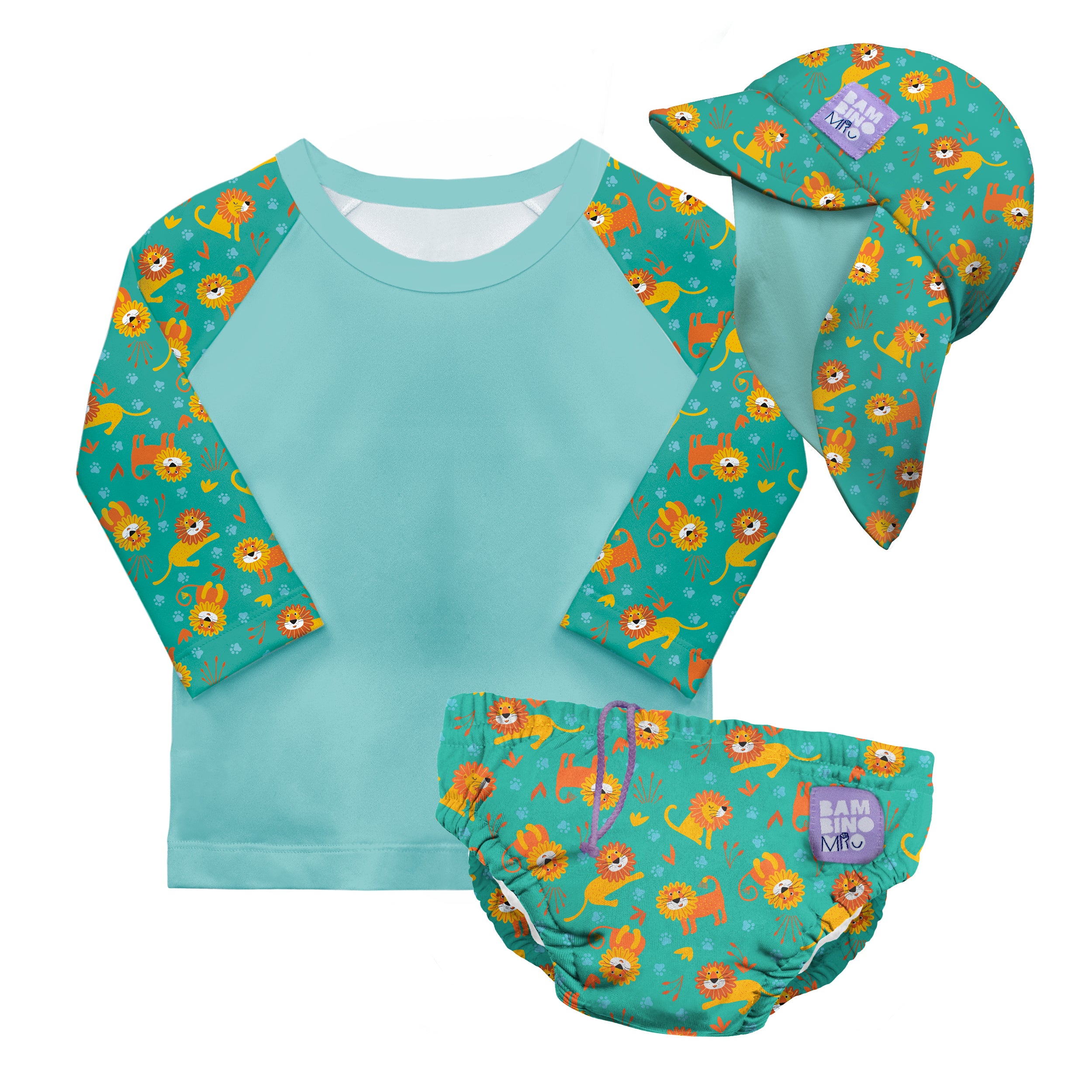 3 Piece Baby Swim Set with Swim Nappy, Swim top and Swim Hat in Cool Cats - Bambino Mio (EU)