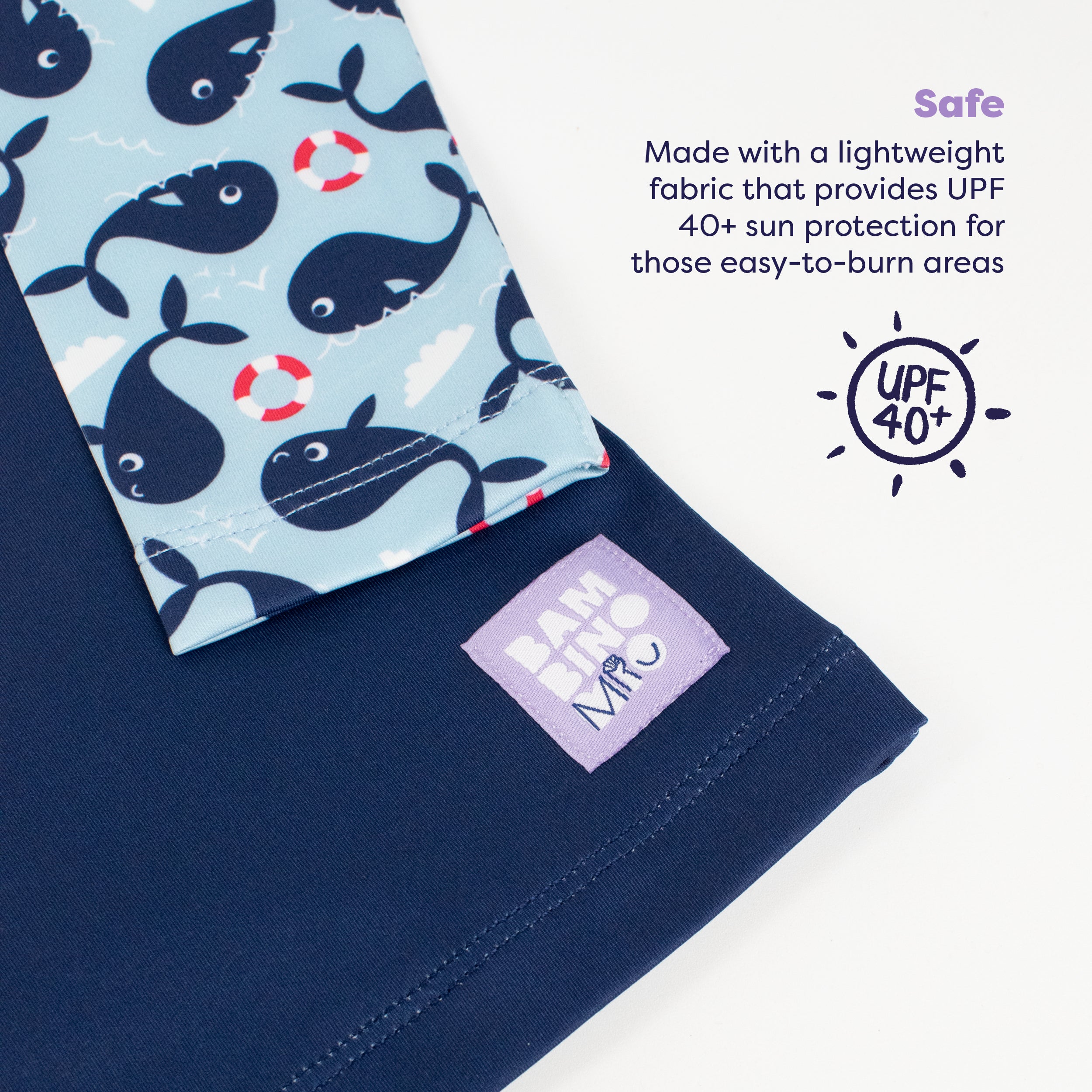 UPF 40+ Soft and Gentle Protective Beach Rash Vest in Whale Wharf - Bambino Mio (EU)