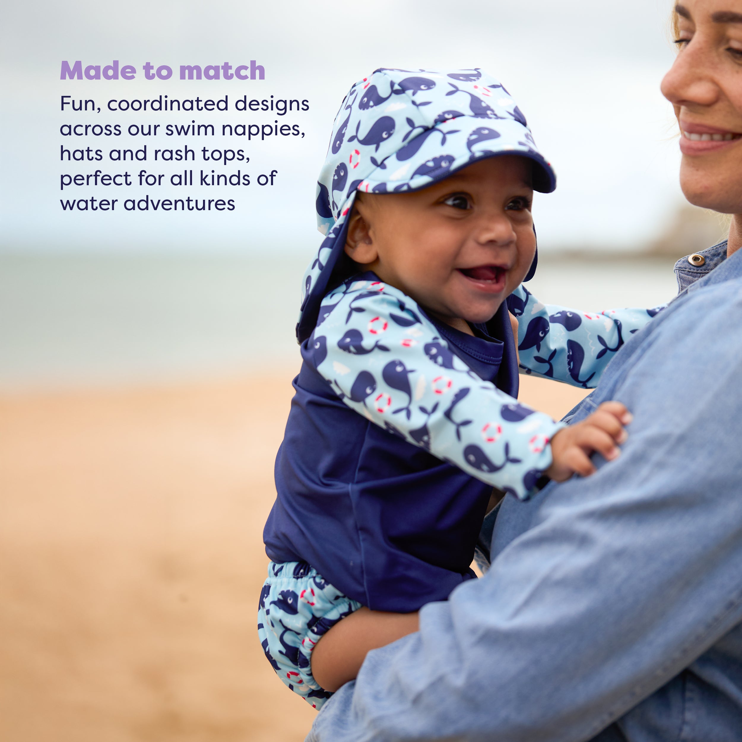 UPF 40+ Soft and Gentle Protective Beach Rash Vest in Whale Wharf - Bambino Mio (EU)