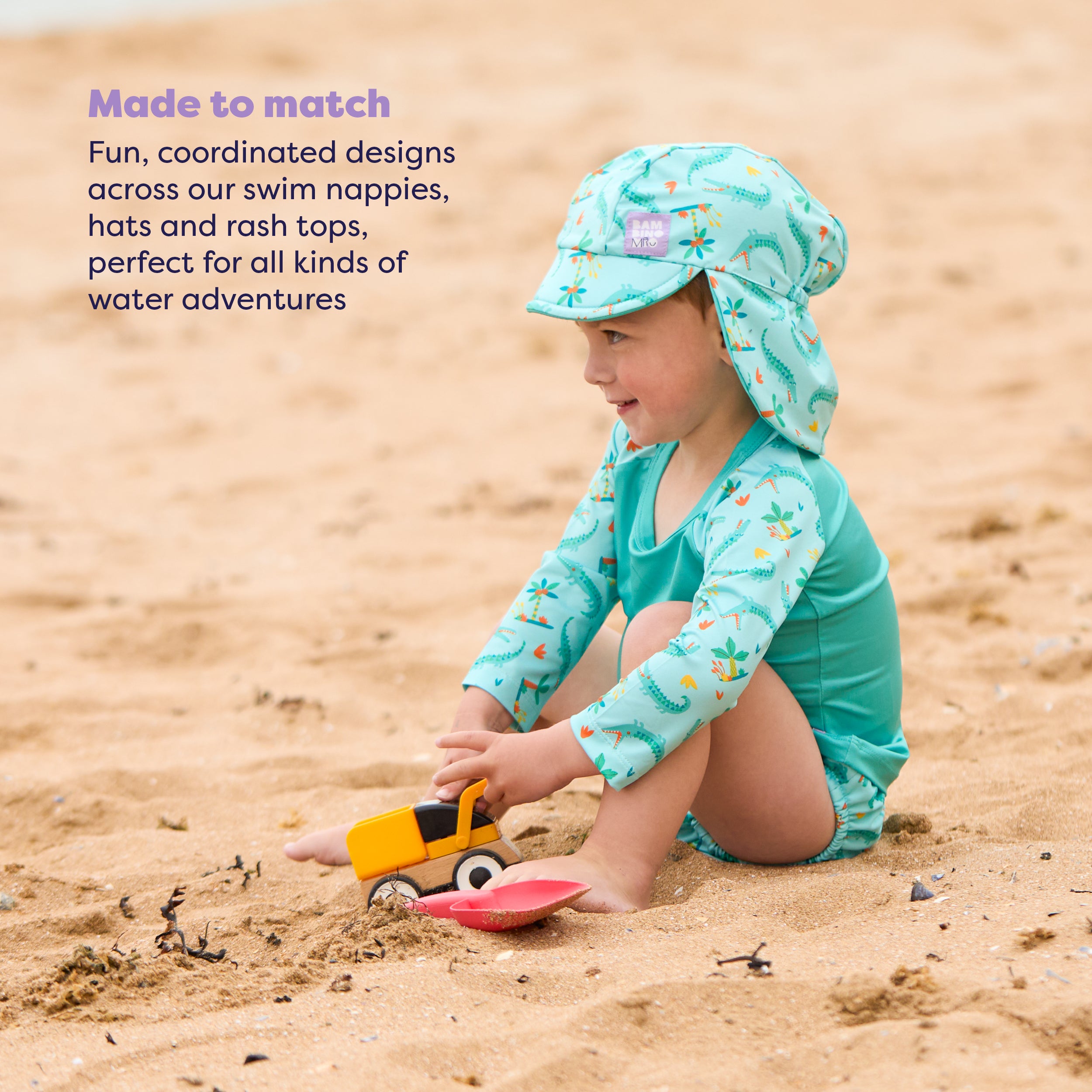 UPF 40+ Soft and Gentle Protective Beach Rash Vest in Crafty Croc - Bambino Mio (EU)