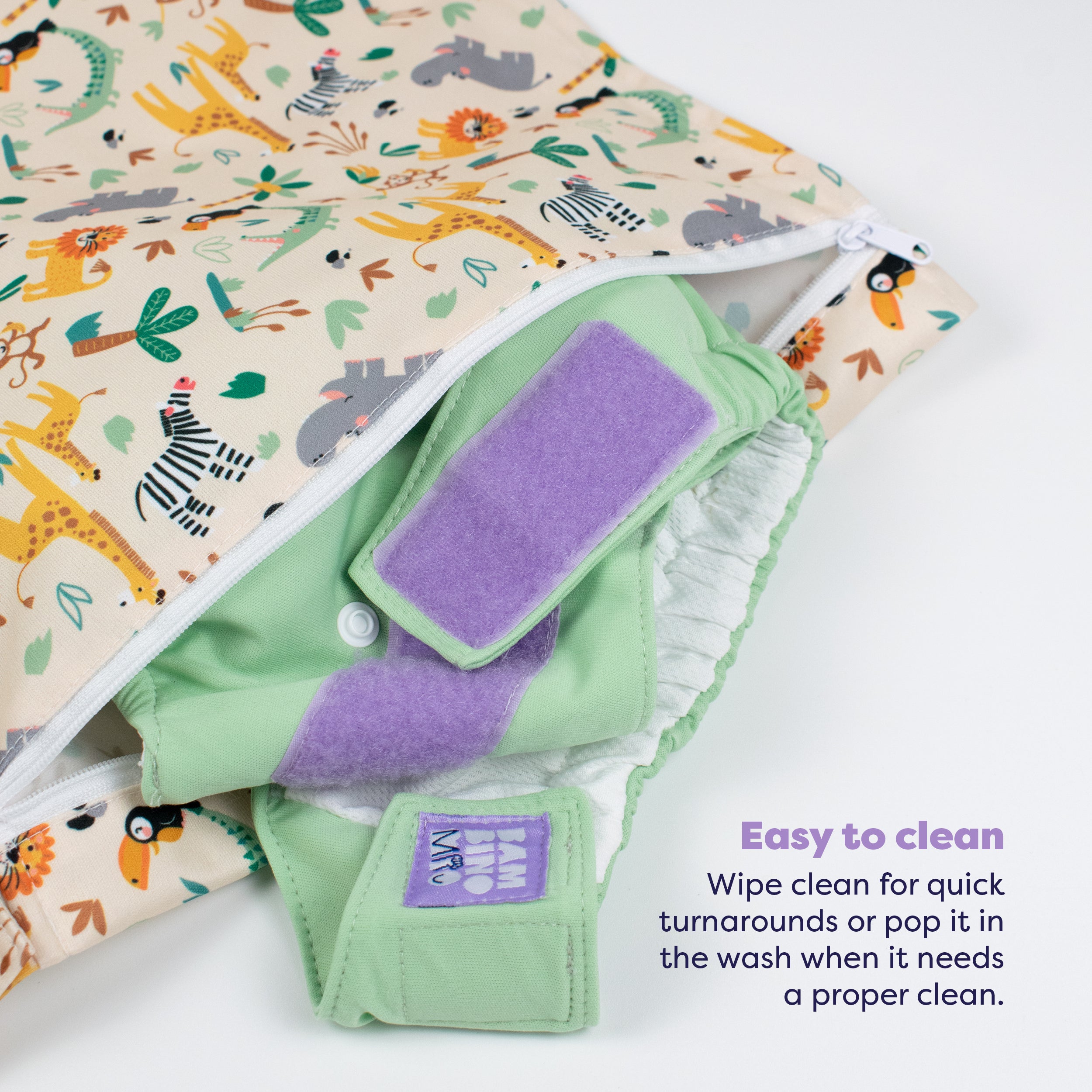 Out and About Waterproof Wet Diaper Bag in Safari Squad - Bambino Mio (EU)
