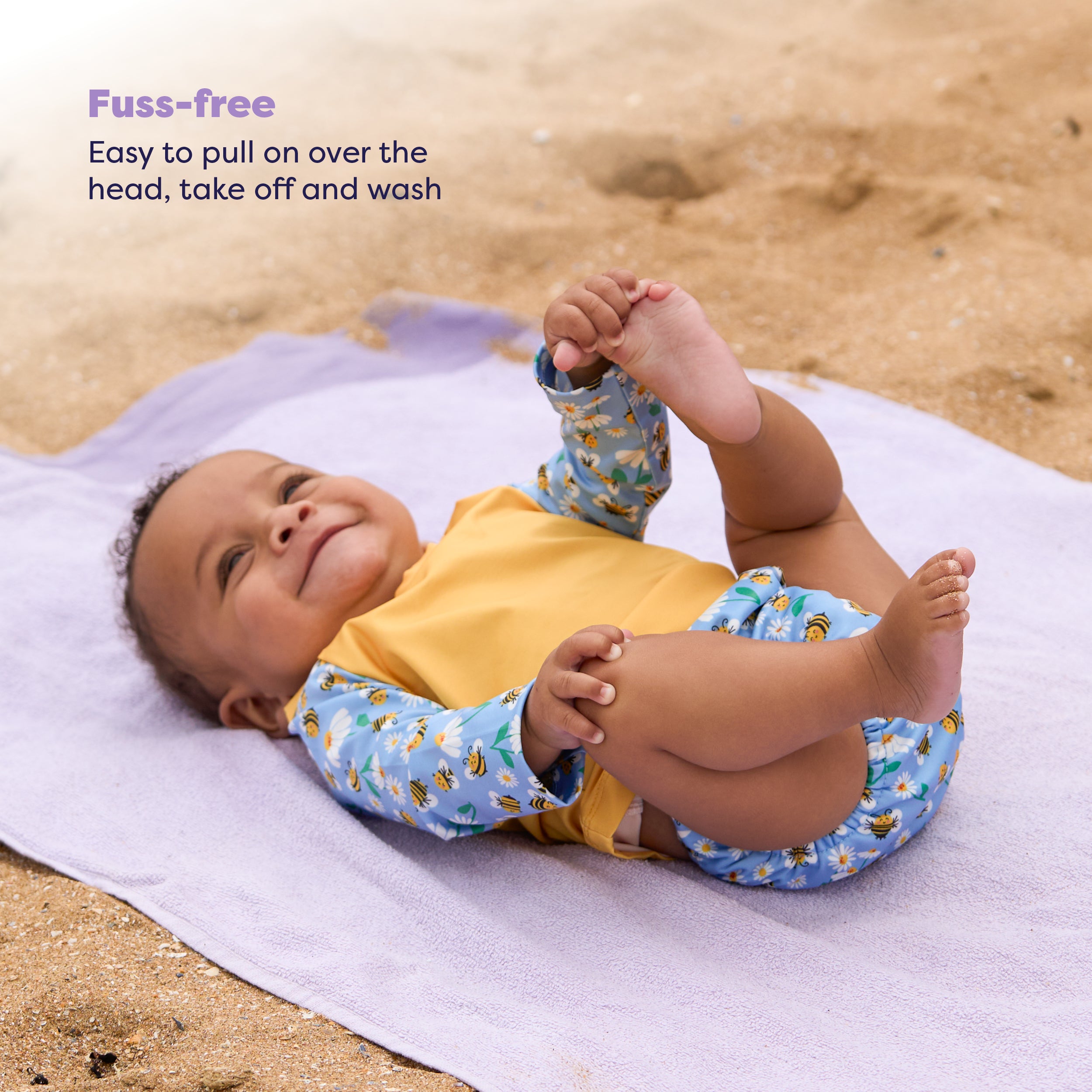 UPF 40+ Soft and Gentle Protective Beach Rash Vest in Busy Bees - Bambino Mio (EU)