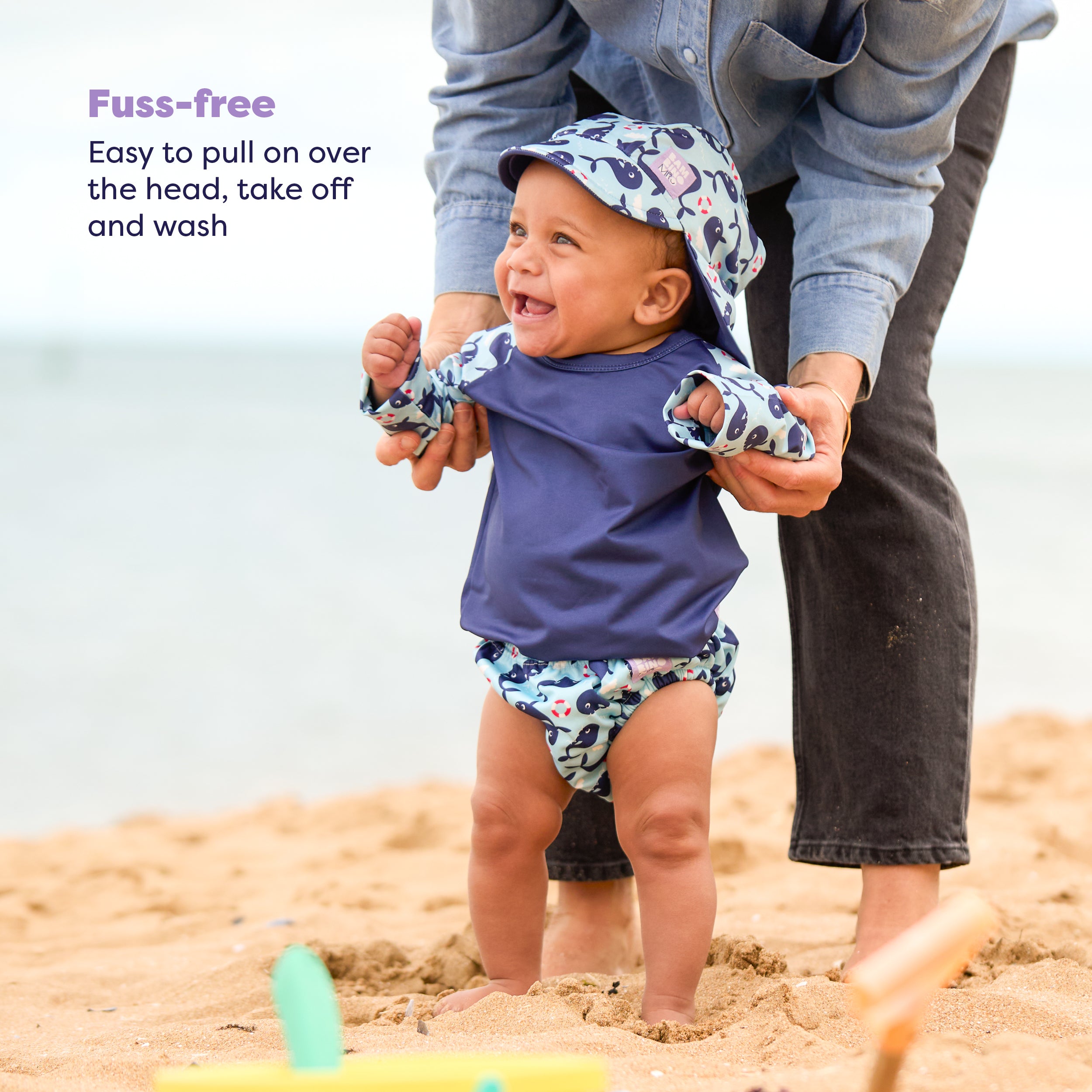 UPF 40+ Soft and Gentle Protective Beach Rash Vest in Blue Whale - Bambino Mio (EU)