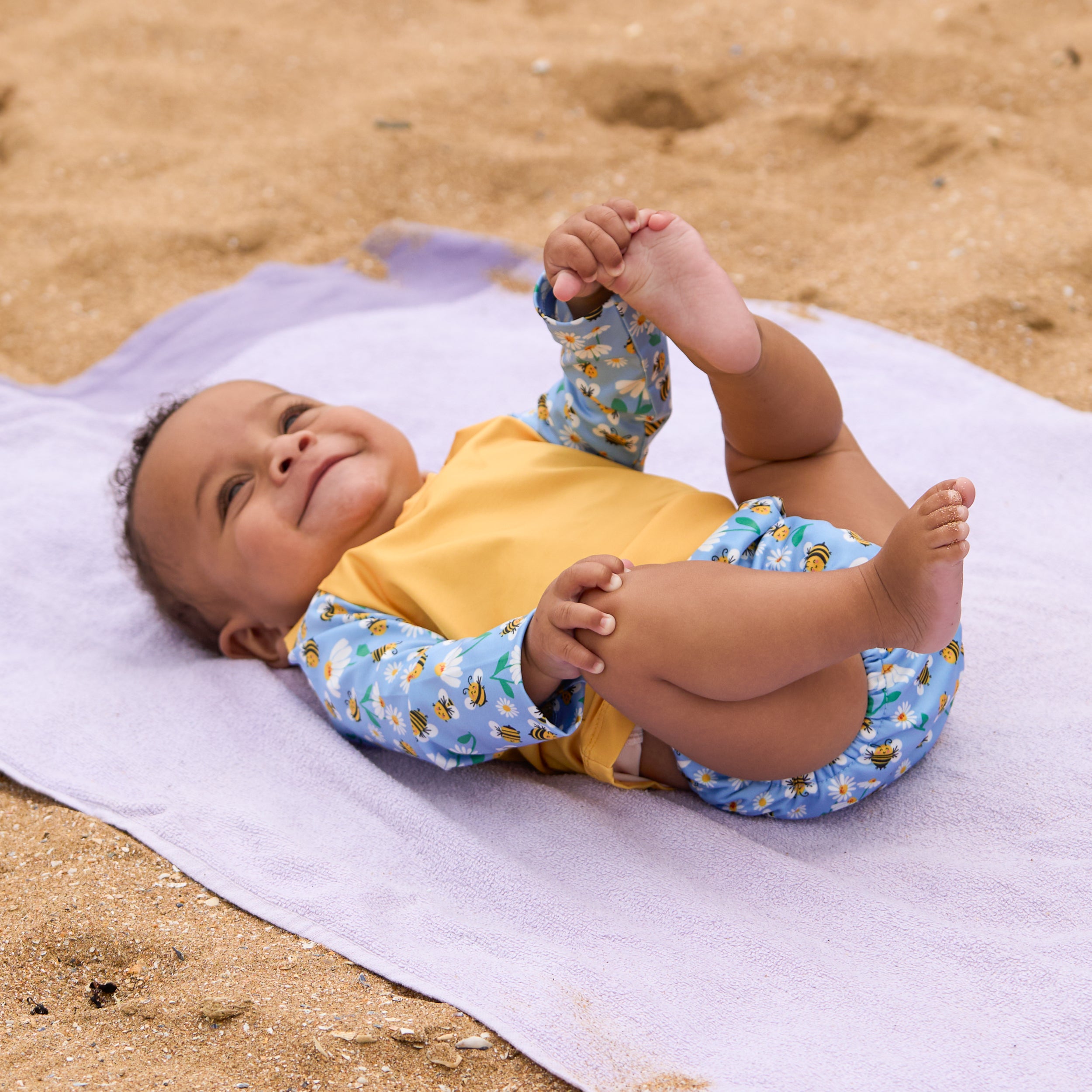 3 Piece Baby Swim Set with Swim Nappy, Swim top and Swim Hat in Busy Bees - Bambino Mio (EU)