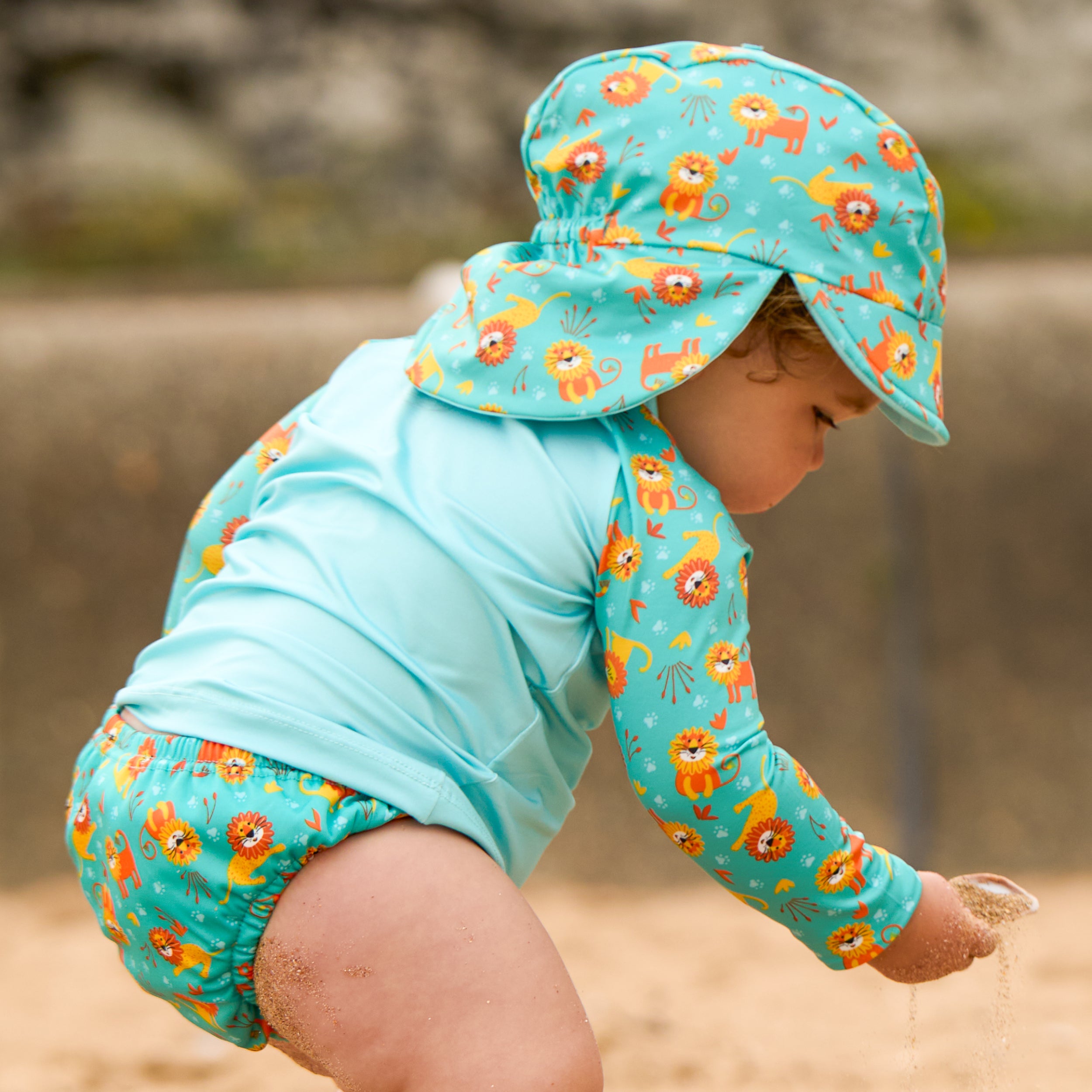 3 Piece Baby Swim Set with Swim Nappy, Swim top and Swim Hat in Cool Cats - Bambino Mio (EU)