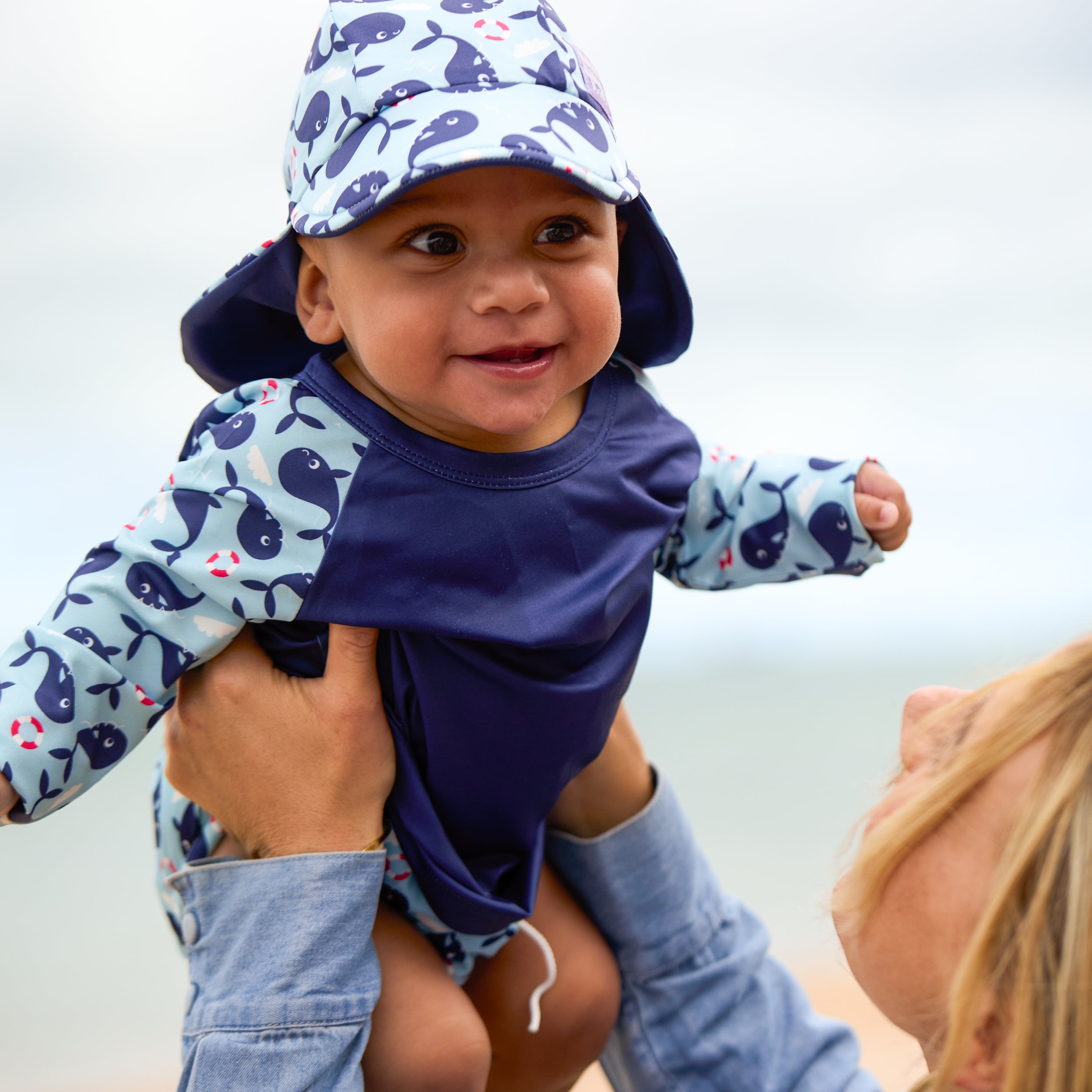 UPF 40+ Soft and Gentle Protective Beach Rash Vest in Blue Whale - Bambino Mio (EU)