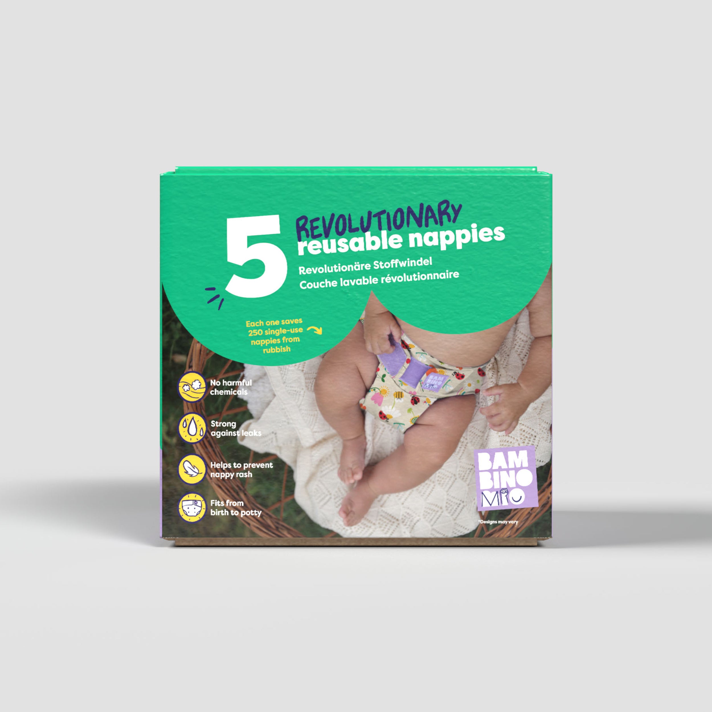 5 Pack Revolutionary Reusable Diaper Bundle in Paintbox Pastels - Bambino Mio (EU)