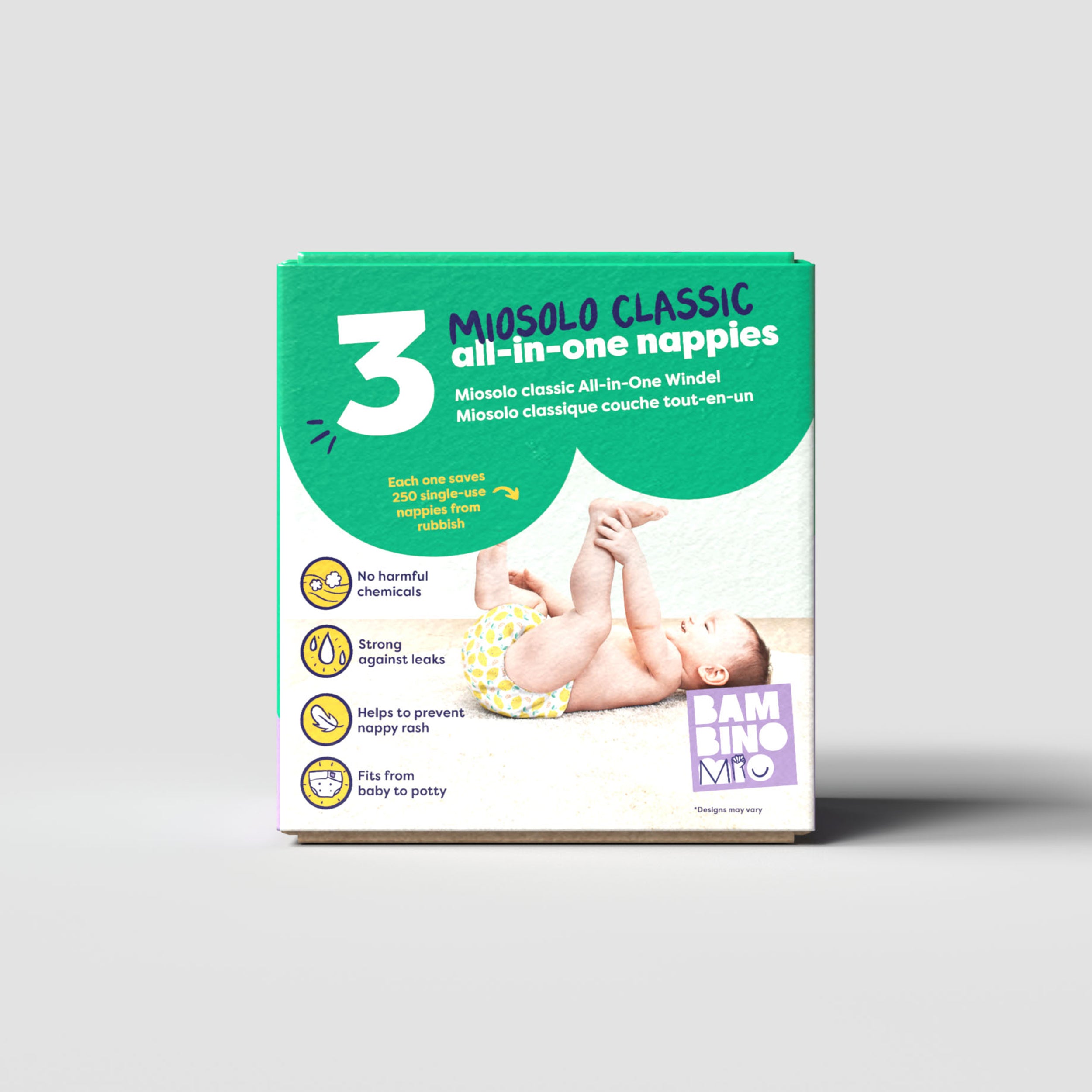3 Pack Miosolo All-in-One Reusable Diaper in Animal