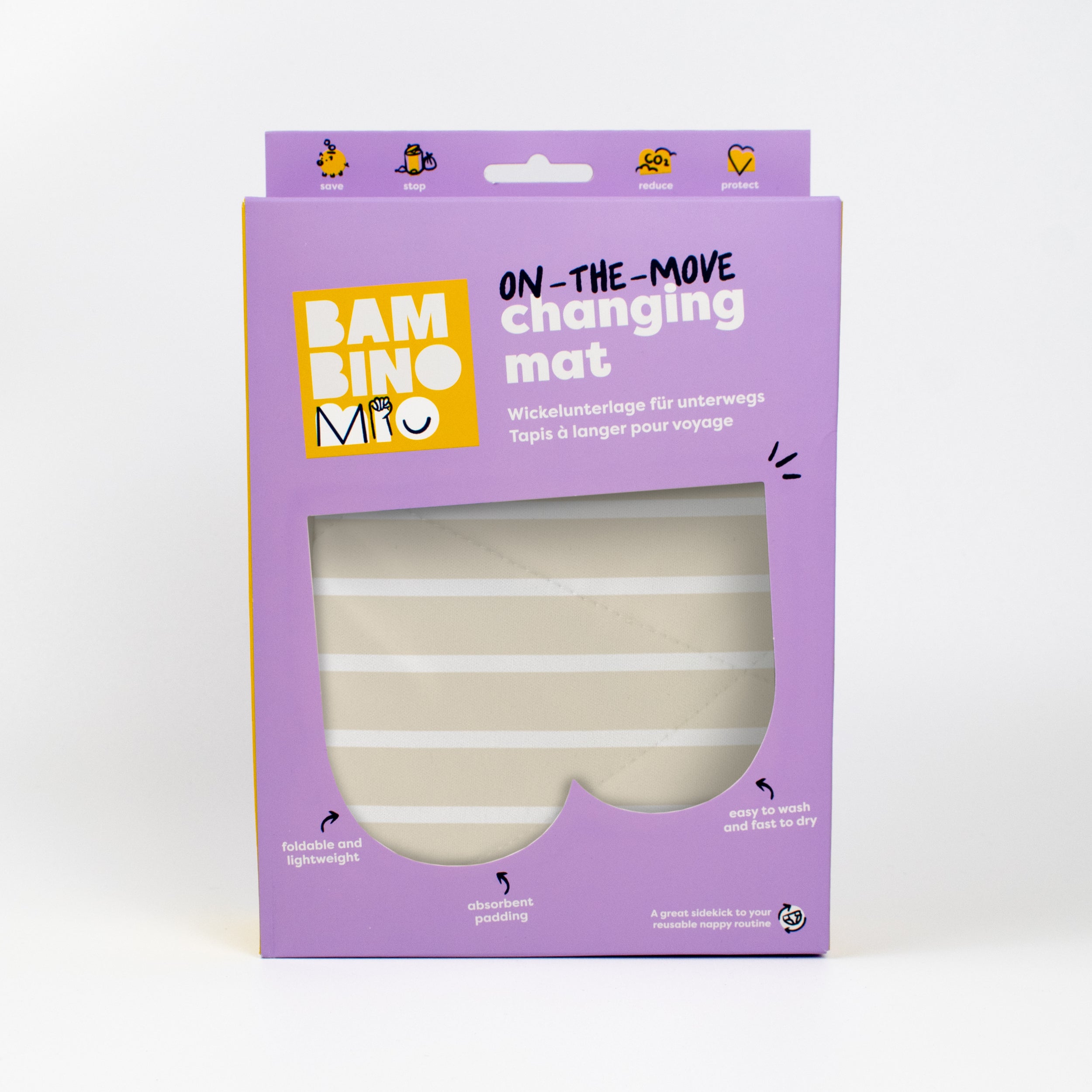 On-The-Move Baby Changing Mat in Neutral Stripe - Bambino Mio (EU)