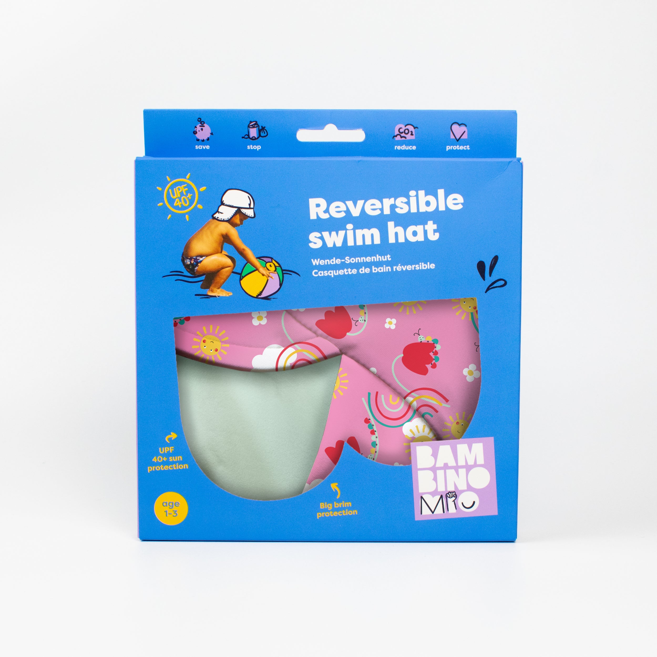 UPF 40+ Reversible Swim Hat for Babies and Toddlers in Happy Days - Bambino Mio (EU)