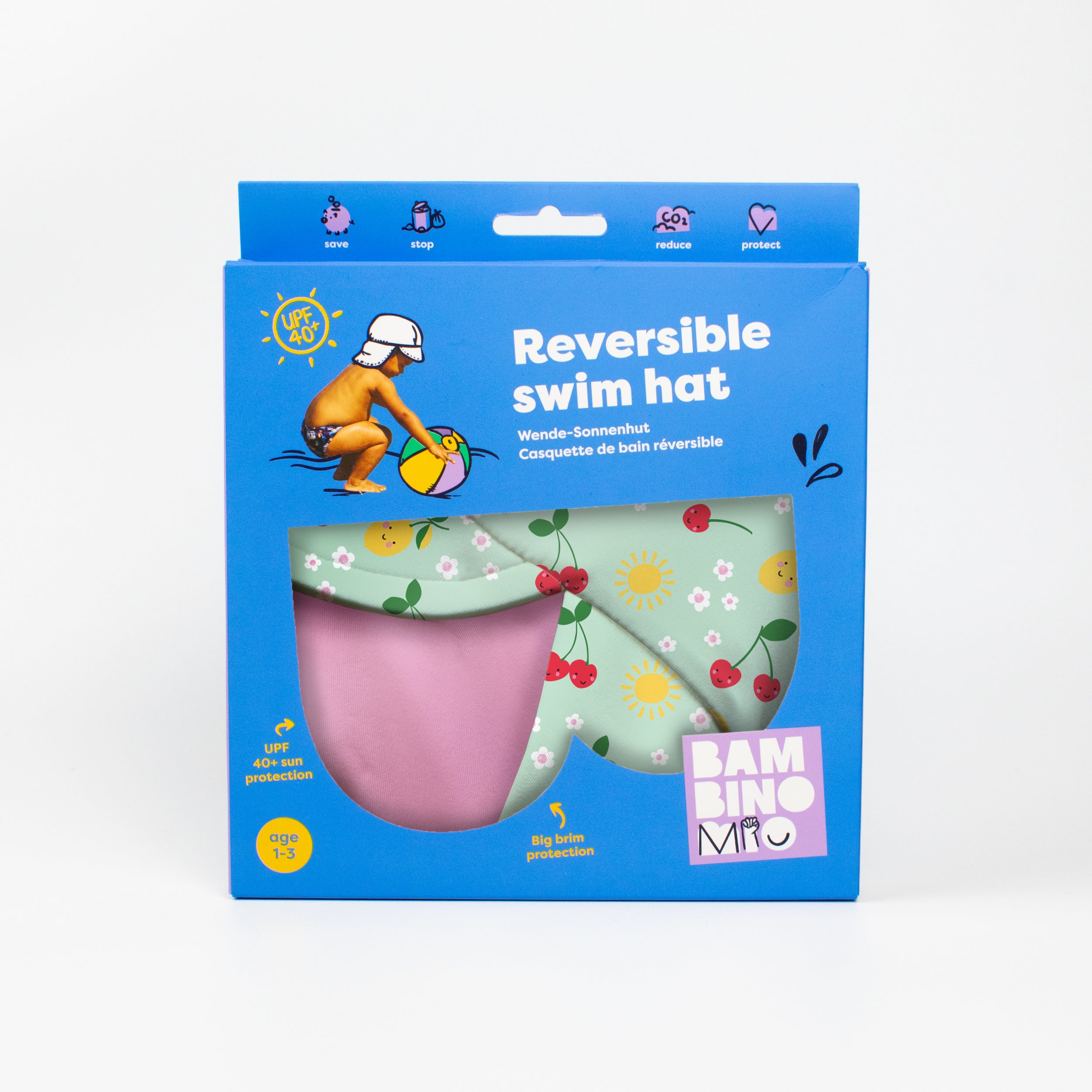 UPF 40+ Reversible Swim Hat for Babies and Toddlers in Juicy Fruit - Bambino Mio (EU)