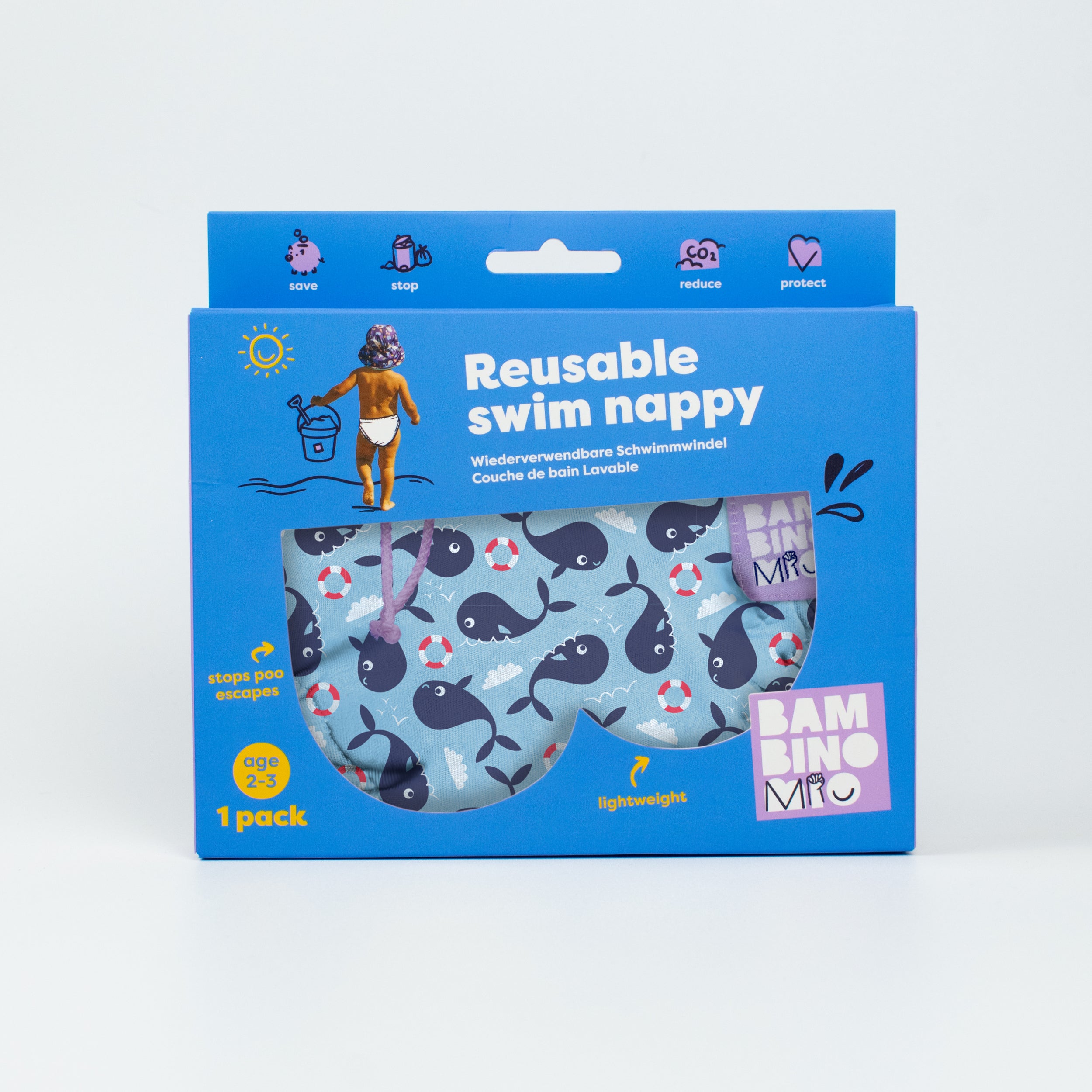 Reusable Swim Diaper in Blue Whale - Bambino Mio (EU)
