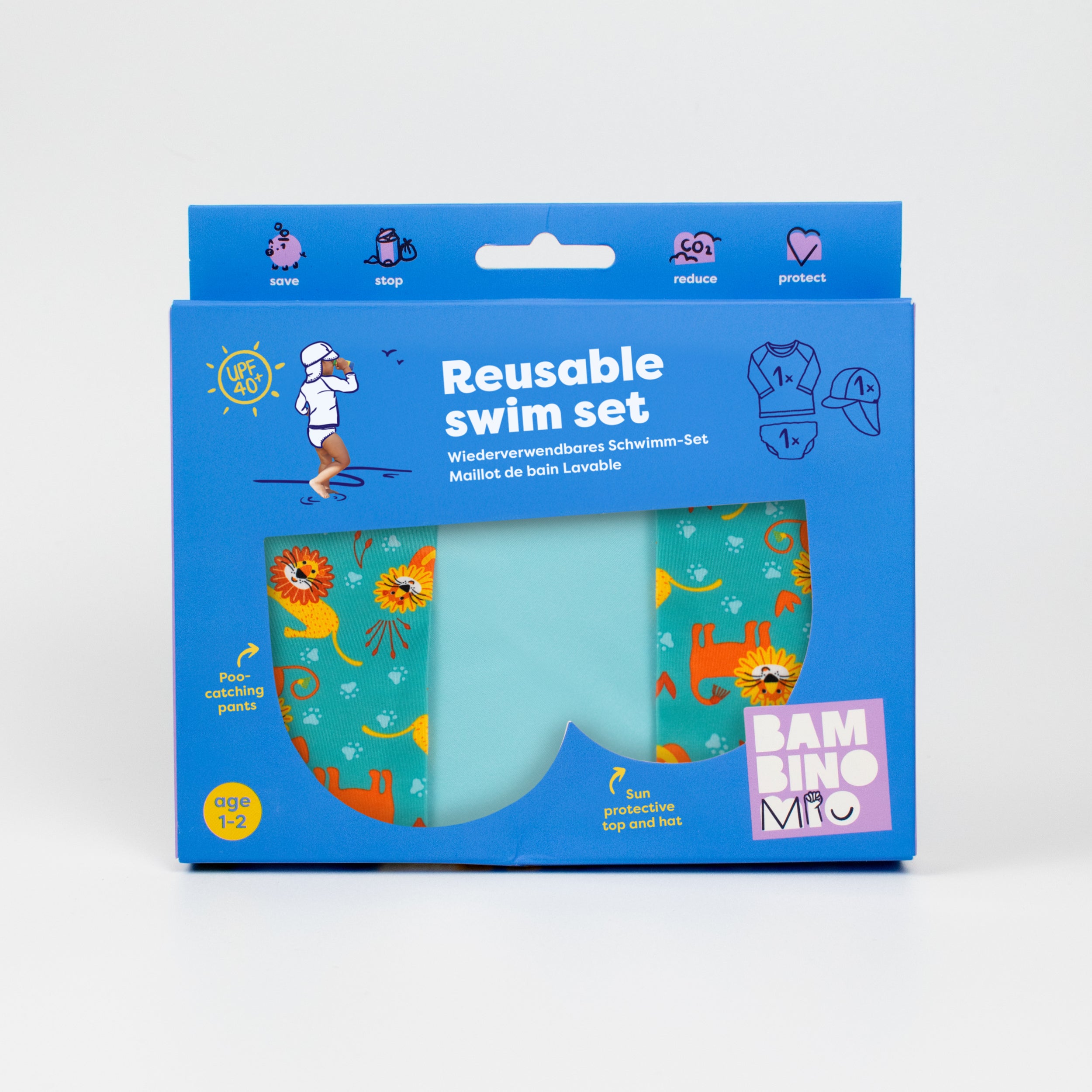 Ensemble de bain bébé avec couche de bain réutilisable, haut anti