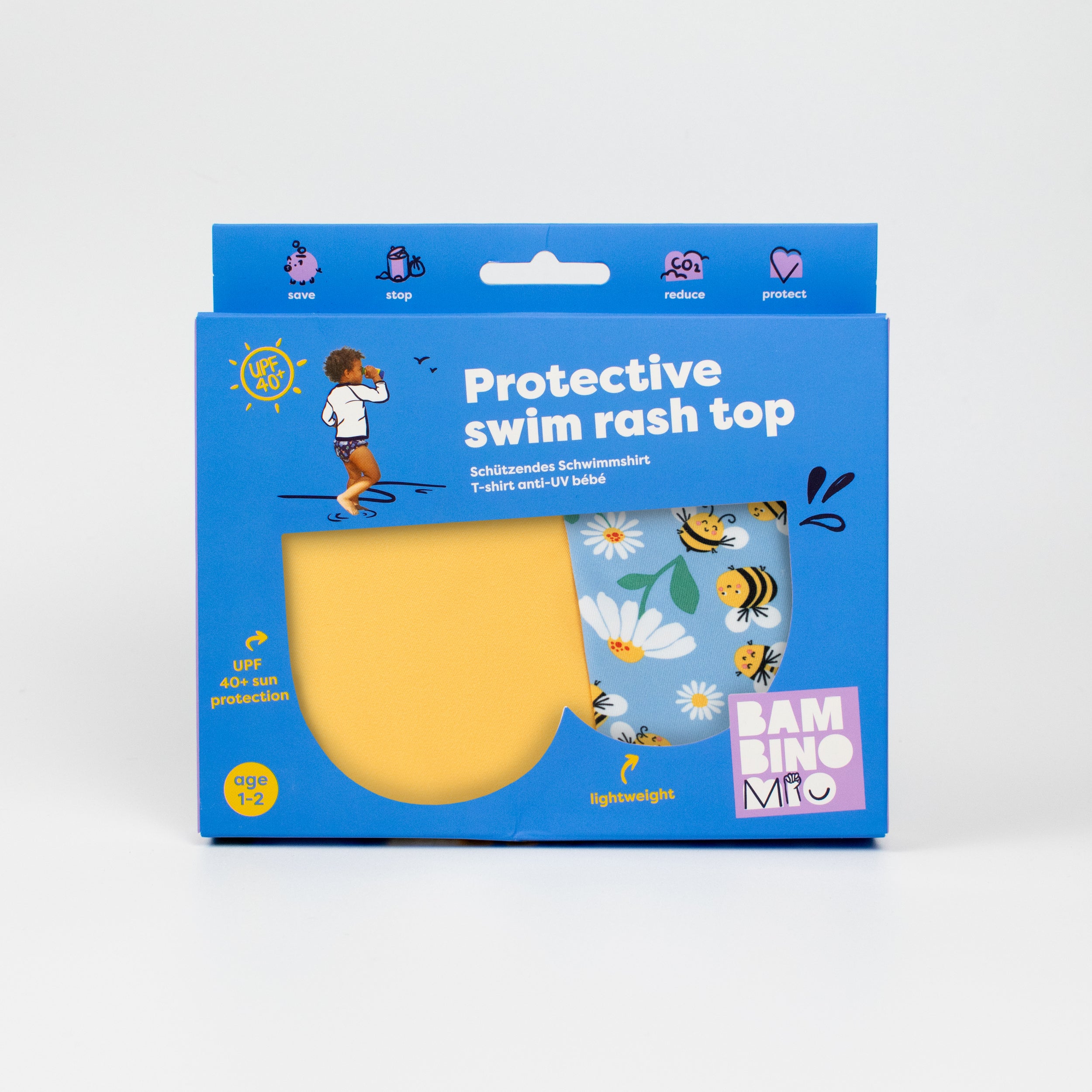 UPF 40+ Soft and Gentle Protective Beach Rash Vest in Busy Bees - Bambino Mio (EU)