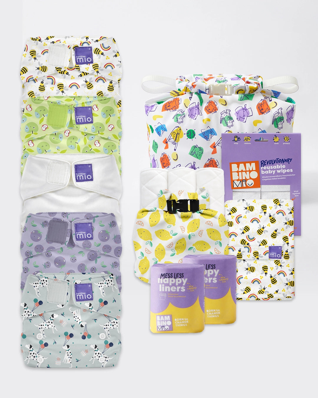 Reusable Diaper Bundle (3 months to toddler) - Cute Fruit - Bambino Mio (EU)